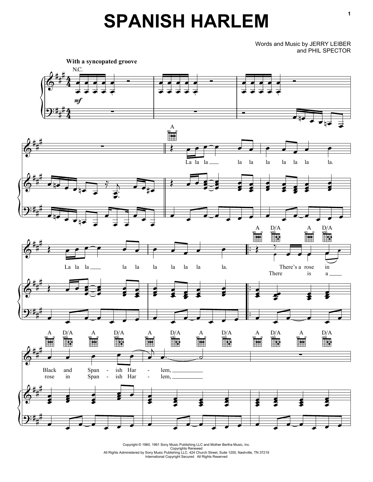 Aretha Franklin Spanish Harlem Sheet Music Notes & Chords for Piano, Vocal & Guitar (Right-Hand Melody) - Download or Print PDF