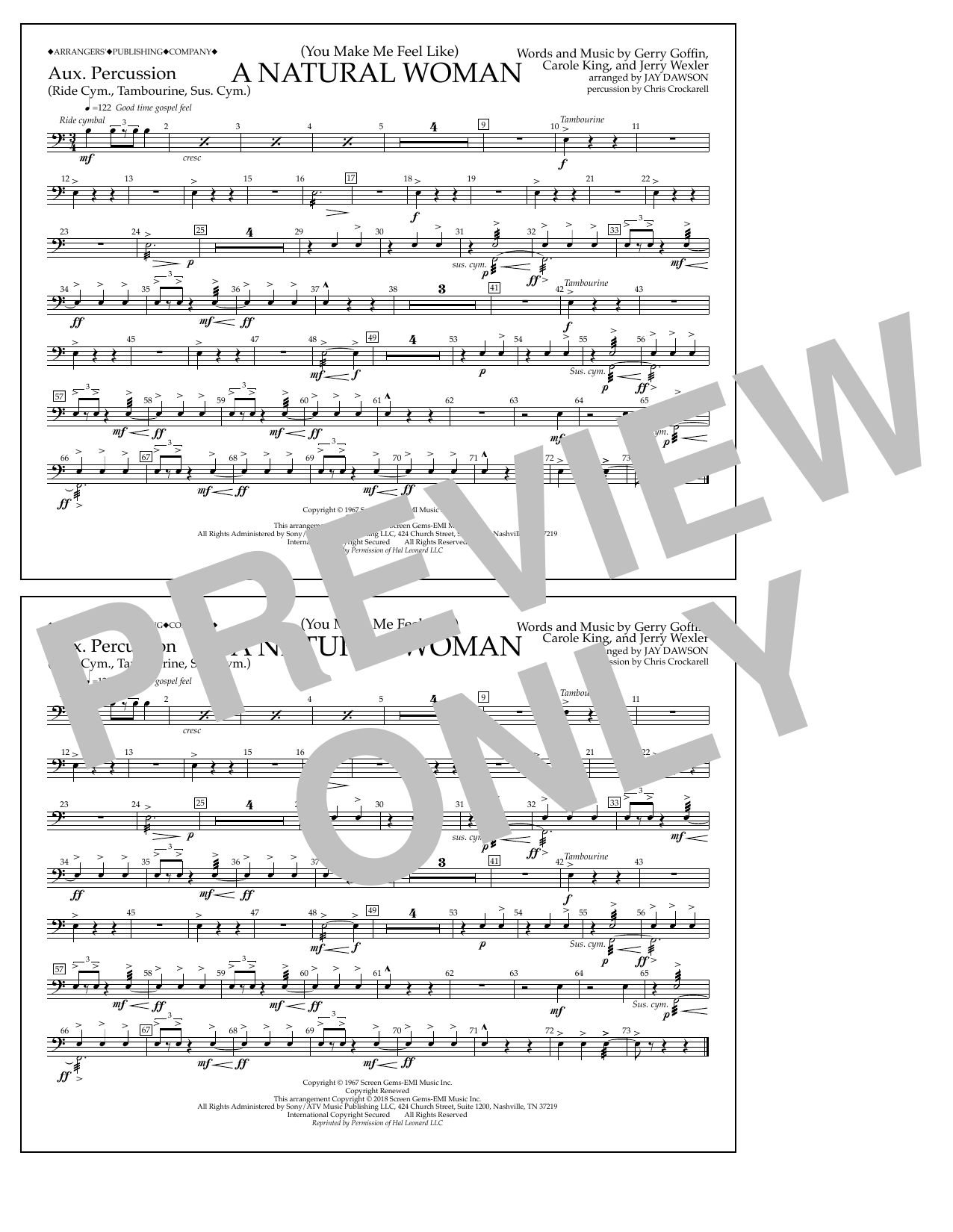 Aretha Franklin (You Make Me Feel Like) A Natural Woman (arr. Jay Dawson) - Aux Percussion Sheet Music Notes & Chords for Marching Band - Download or Print PDF