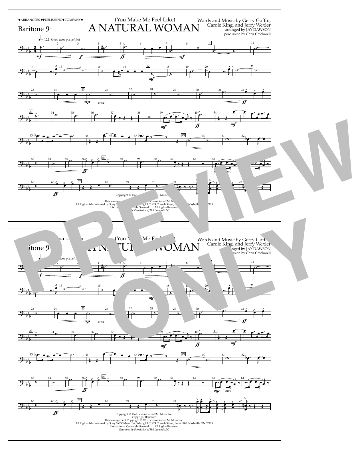 Aretha Franklin (You Make Me Feel Like) A Natural Woman (arr. Jay Dawson) - Baritone B.C. Sheet Music Notes & Chords for Marching Band - Download or Print PDF