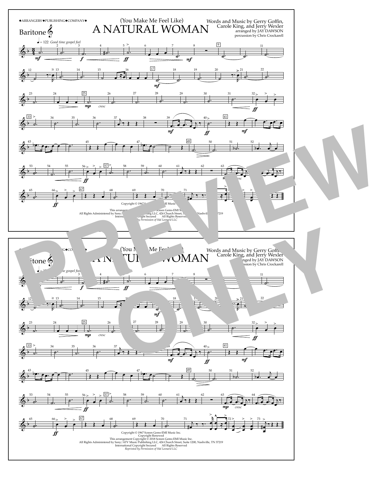 Aretha Franklin (You Make Me Feel Like) A Natural Woman (arr. Jay Dawson) - Baritone T.C. Sheet Music Notes & Chords for Marching Band - Download or Print PDF