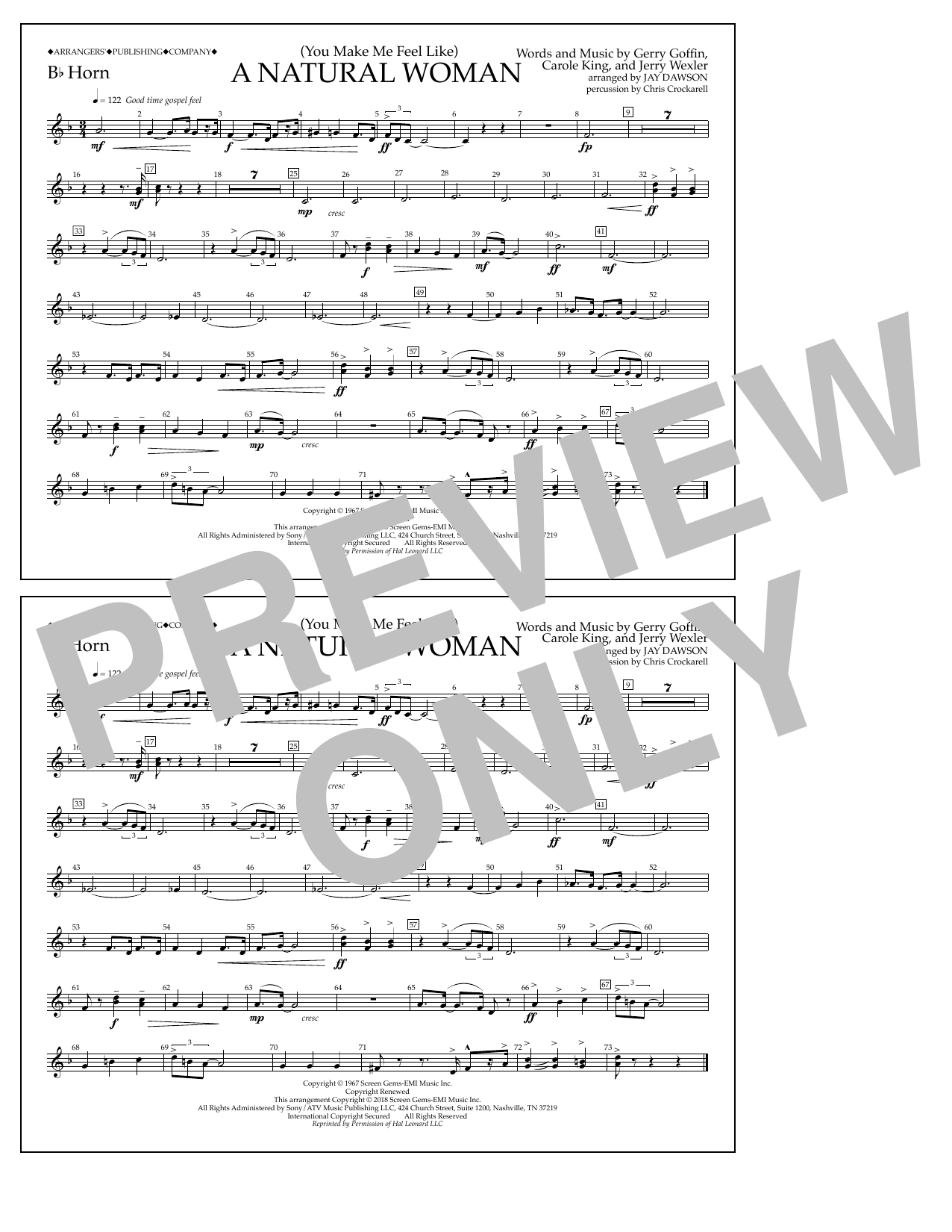 Aretha Franklin (You Make Me Feel Like) A Natural Woman (arr. Jay Dawson) - Bb Horn Sheet Music Notes & Chords for Marching Band - Download or Print PDF