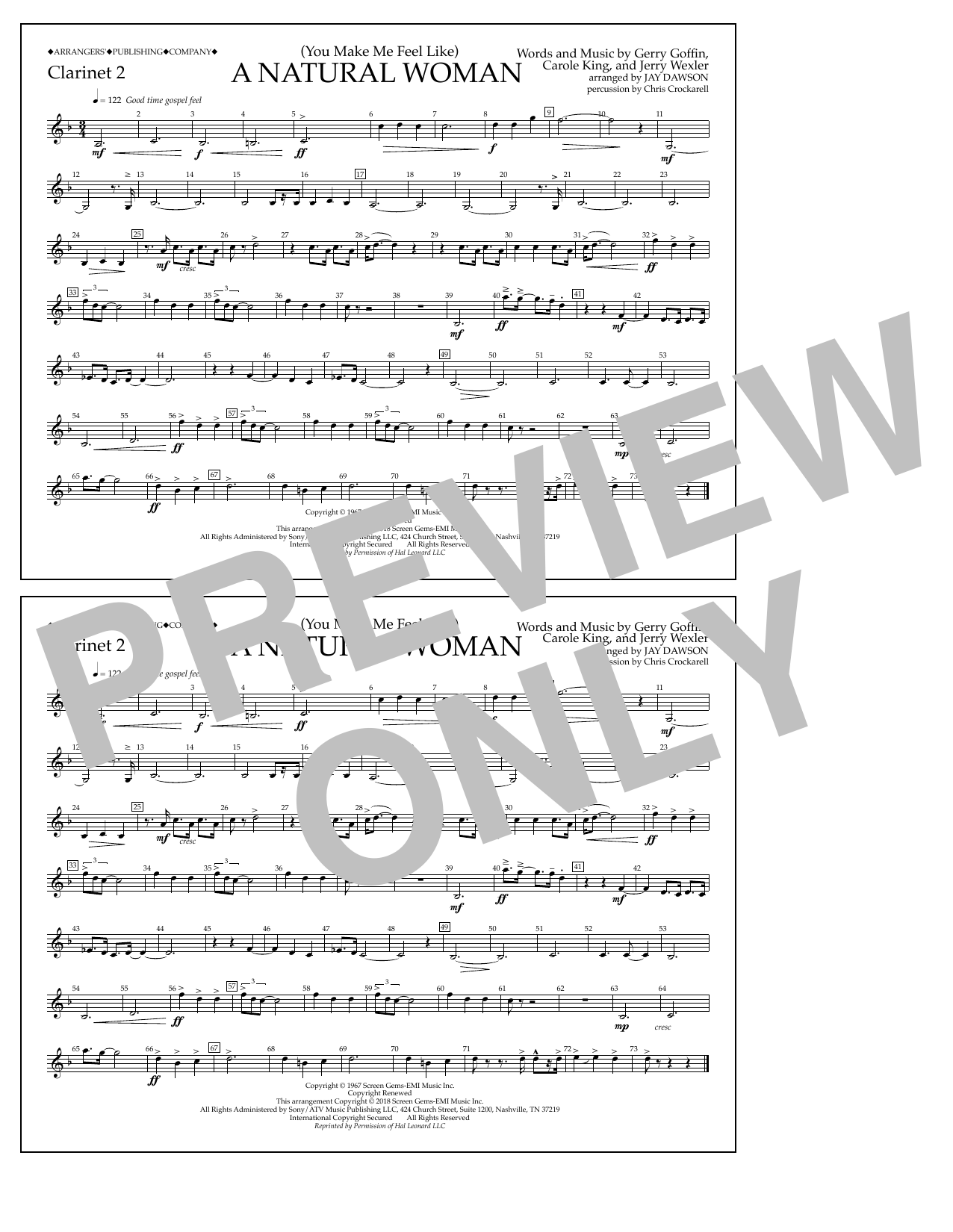 Aretha Franklin (You Make Me Feel Like) A Natural Woman (arr. Jay Dawson) - Clarinet 2 Sheet Music Notes & Chords for Marching Band - Download or Print PDF