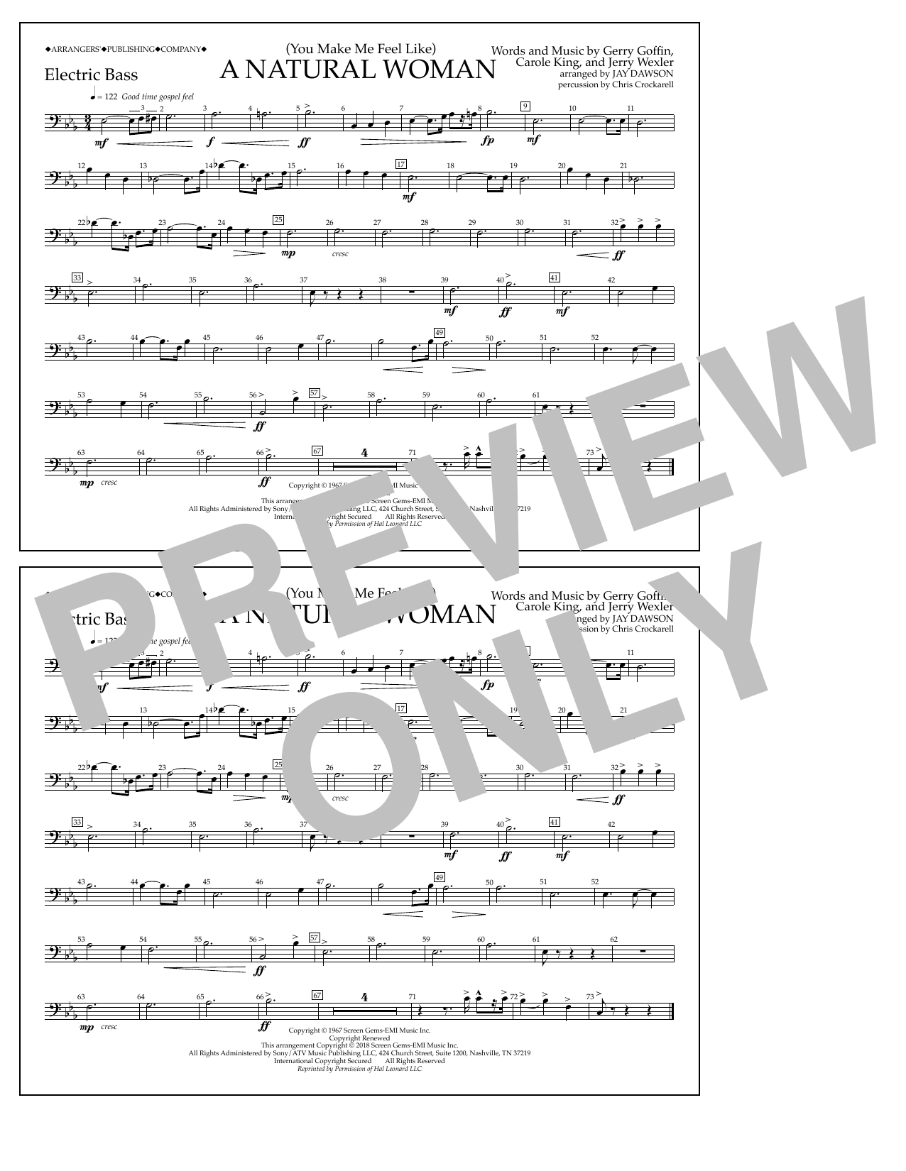 Aretha Franklin (You Make Me Feel Like) A Natural Woman (arr. Jay Dawson) - Electric Bass Sheet Music Notes & Chords for Marching Band - Download or Print PDF