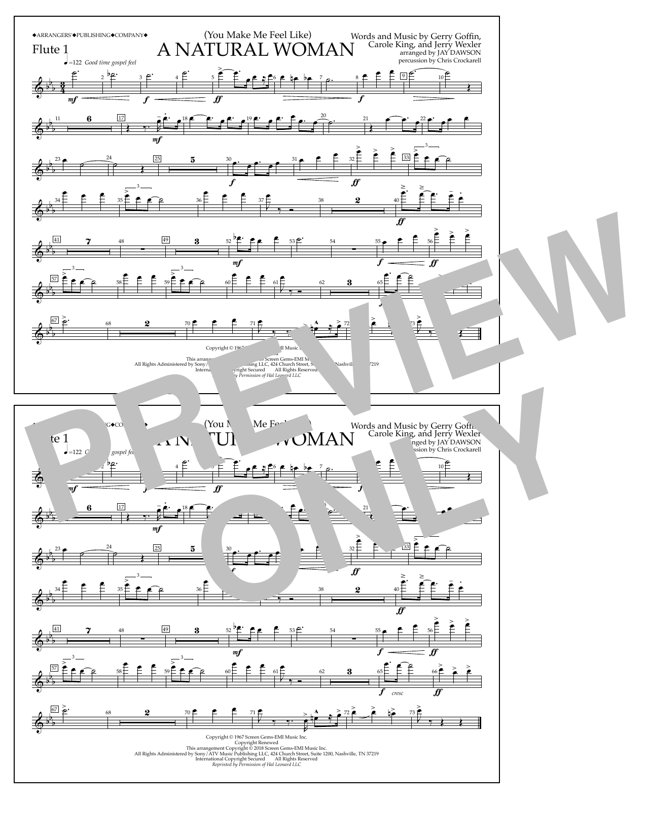 Aretha Franklin (You Make Me Feel Like) A Natural Woman (arr. Jay Dawson) - Flute 1 Sheet Music Notes & Chords for Marching Band - Download or Print PDF