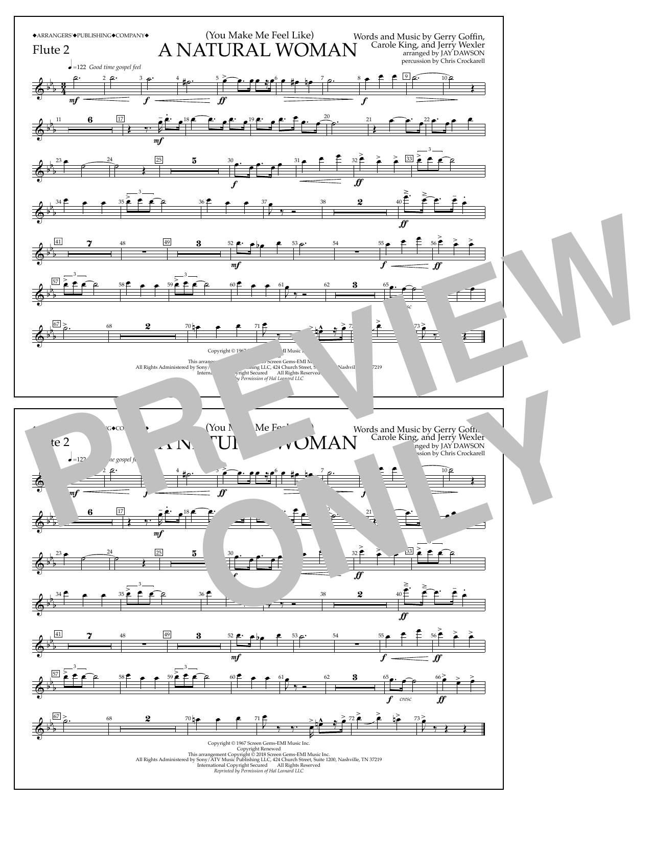 Aretha Franklin (You Make Me Feel Like) A Natural Woman (arr. Jay Dawson) - Flute 2 Sheet Music Notes & Chords for Marching Band - Download or Print PDF