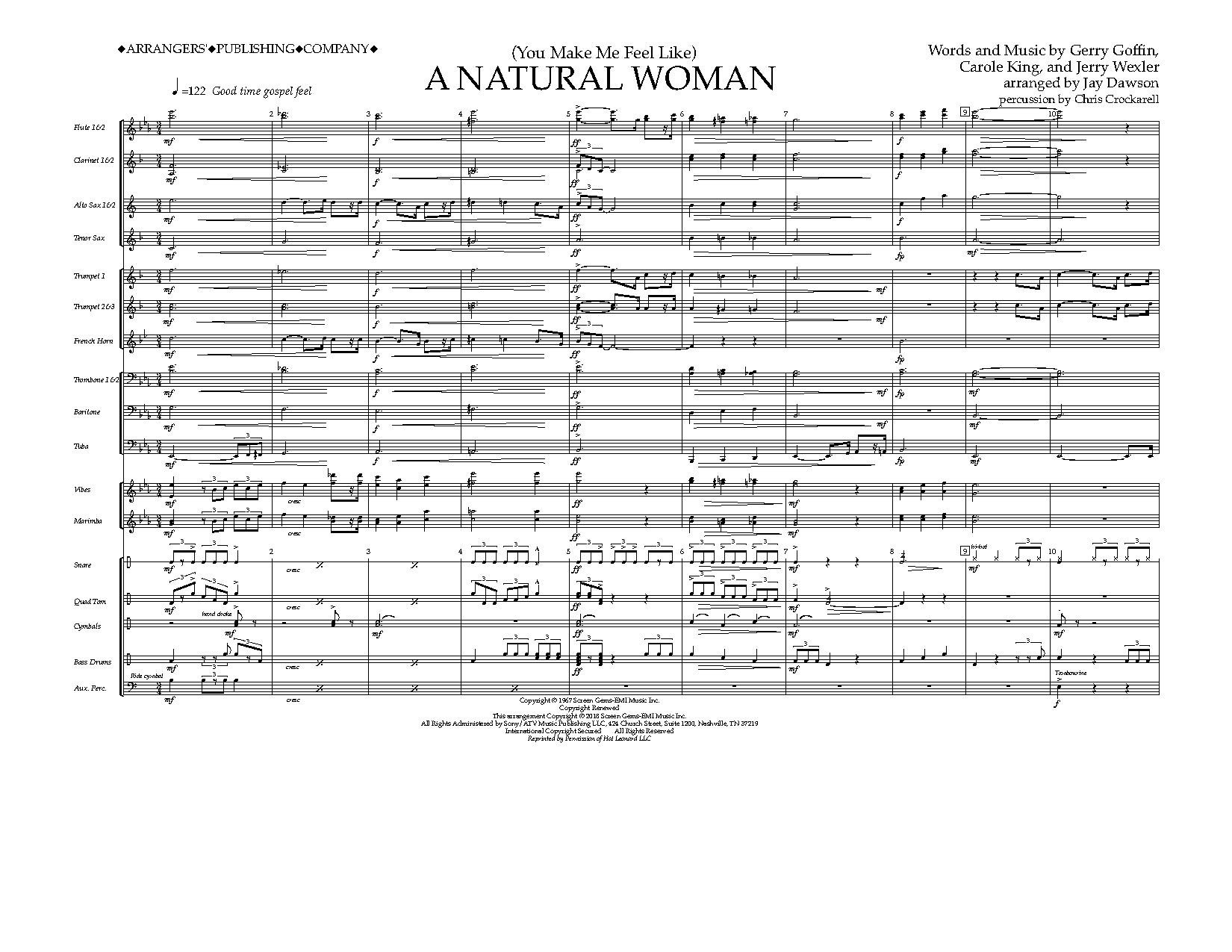 Aretha Franklin (You Make Me Feel Like) A Natural Woman (arr. Jay Dawson) - Full Score Sheet Music Notes & Chords for Marching Band - Download or Print PDF