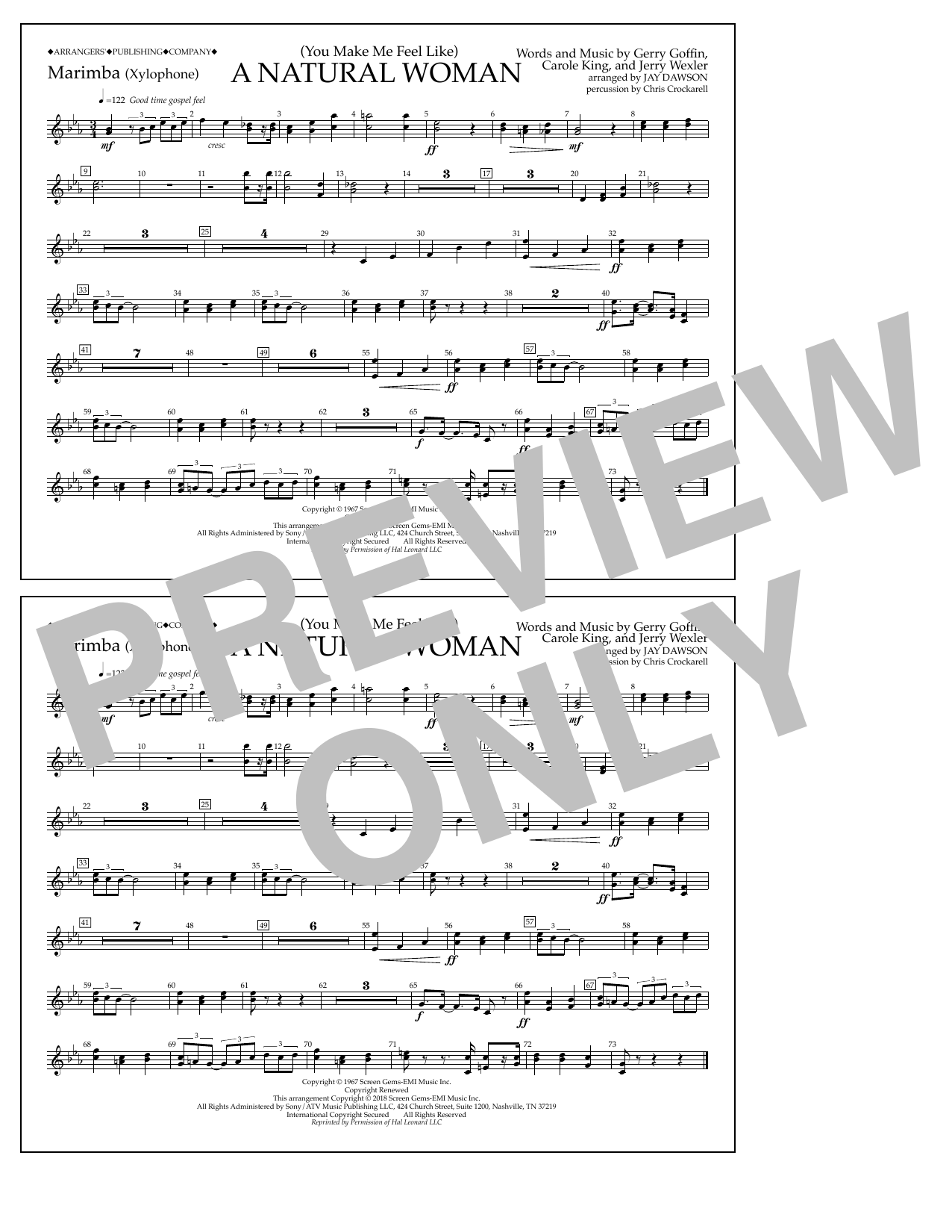 Aretha Franklin (You Make Me Feel Like) A Natural Woman (arr. Jay Dawson) - Marimba Sheet Music Notes & Chords for Marching Band - Download or Print PDF
