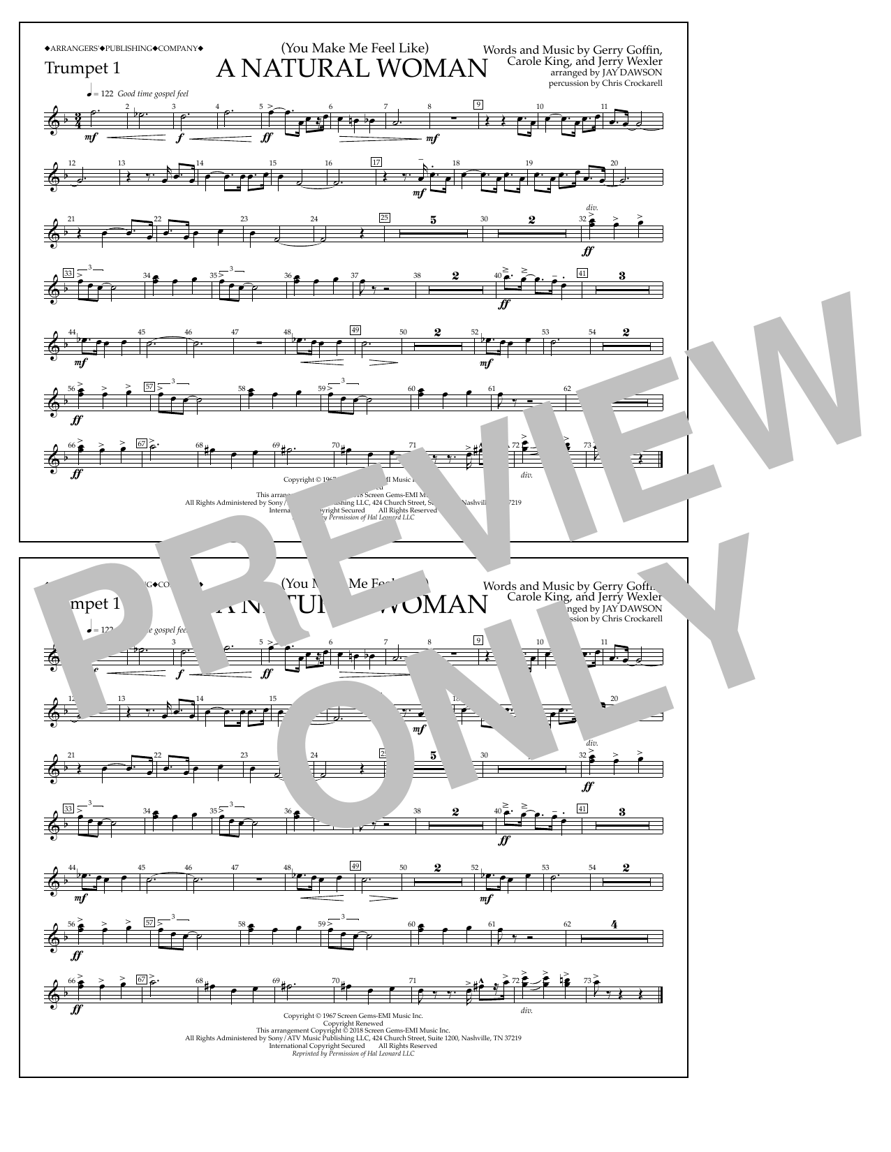 Aretha Franklin (You Make Me Feel Like) A Natural Woman (arr. Jay Dawson) - Trumpet 1 Sheet Music Notes & Chords for Marching Band - Download or Print PDF