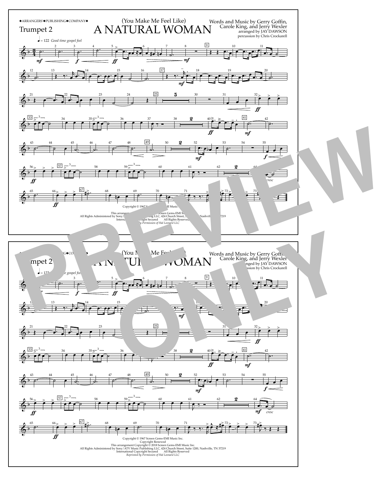 Aretha Franklin (You Make Me Feel Like) A Natural Woman (arr. Jay Dawson) - Trumpet 2 Sheet Music Notes & Chords for Marching Band - Download or Print PDF