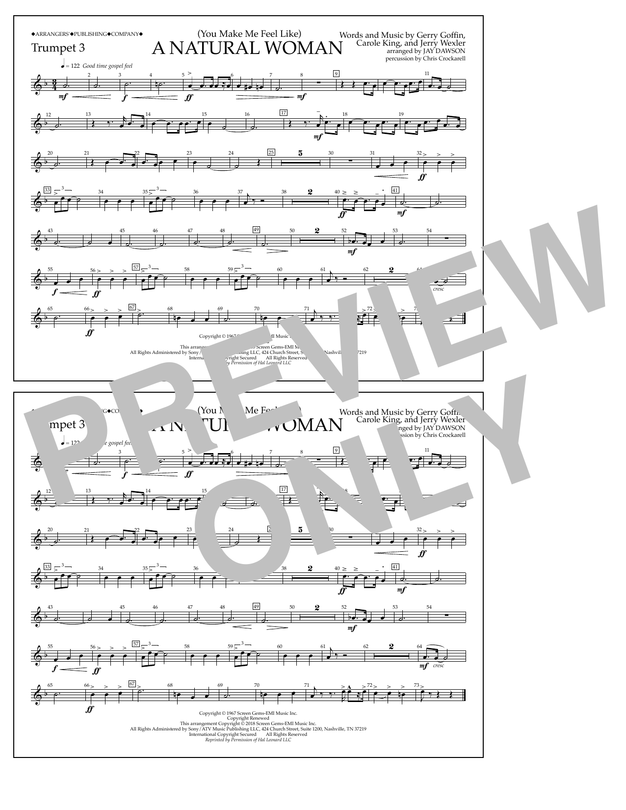 Aretha Franklin (You Make Me Feel Like) A Natural Woman (arr. Jay Dawson) - Trumpet 3 Sheet Music Notes & Chords for Marching Band - Download or Print PDF