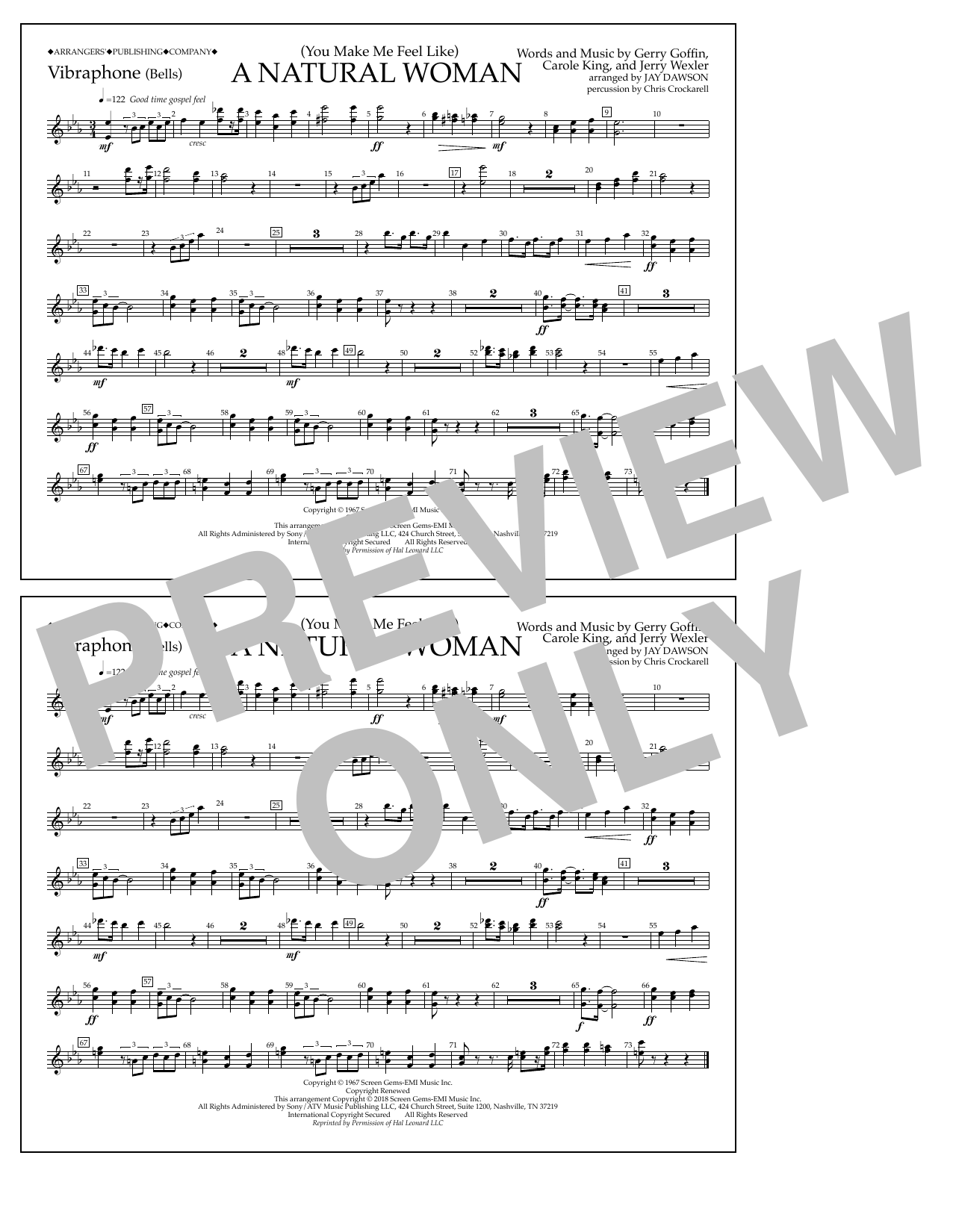Aretha Franklin (You Make Me Feel Like) A Natural Woman (arr. Jay Dawson) - Vibraphone Sheet Music Notes & Chords for Marching Band - Download or Print PDF