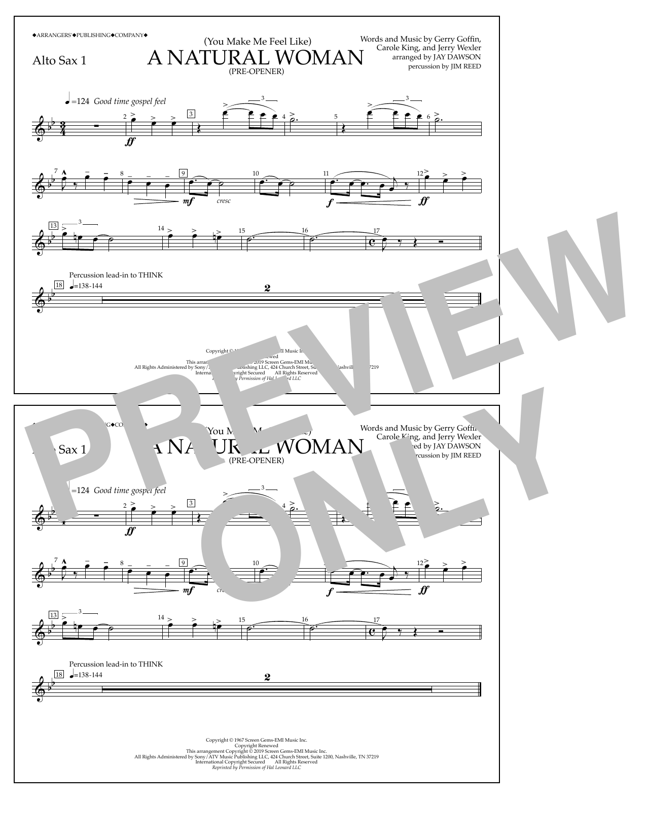 Aretha Franklin (You Make Me Feel Like) A Natural Woman (Pre-Opener) (arr. Jay Dawson) - Alto Sax 1 Sheet Music Notes & Chords for Marching Band - Download or Print PDF