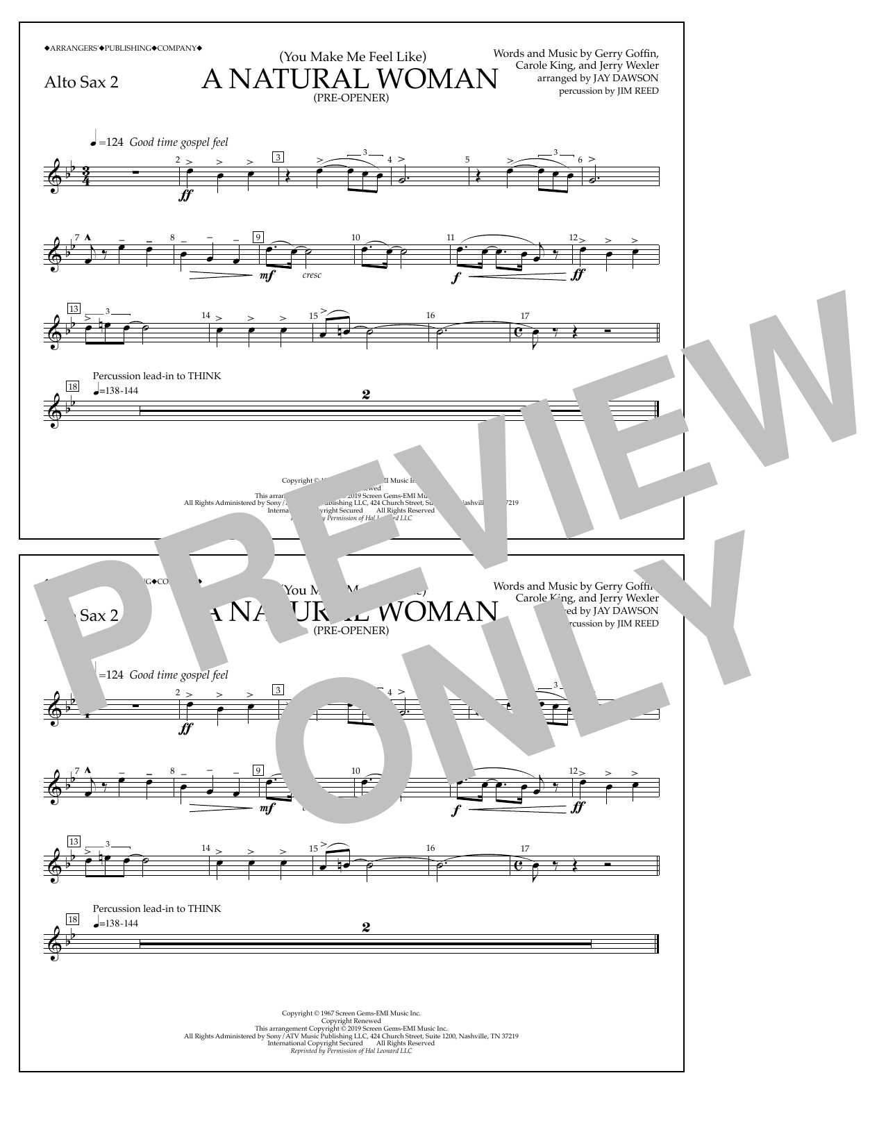 Aretha Franklin (You Make Me Feel Like) A Natural Woman (Pre-Opener) (arr. Jay Dawson) - Alto Sax 2 Sheet Music Notes & Chords for Marching Band - Download or Print PDF
