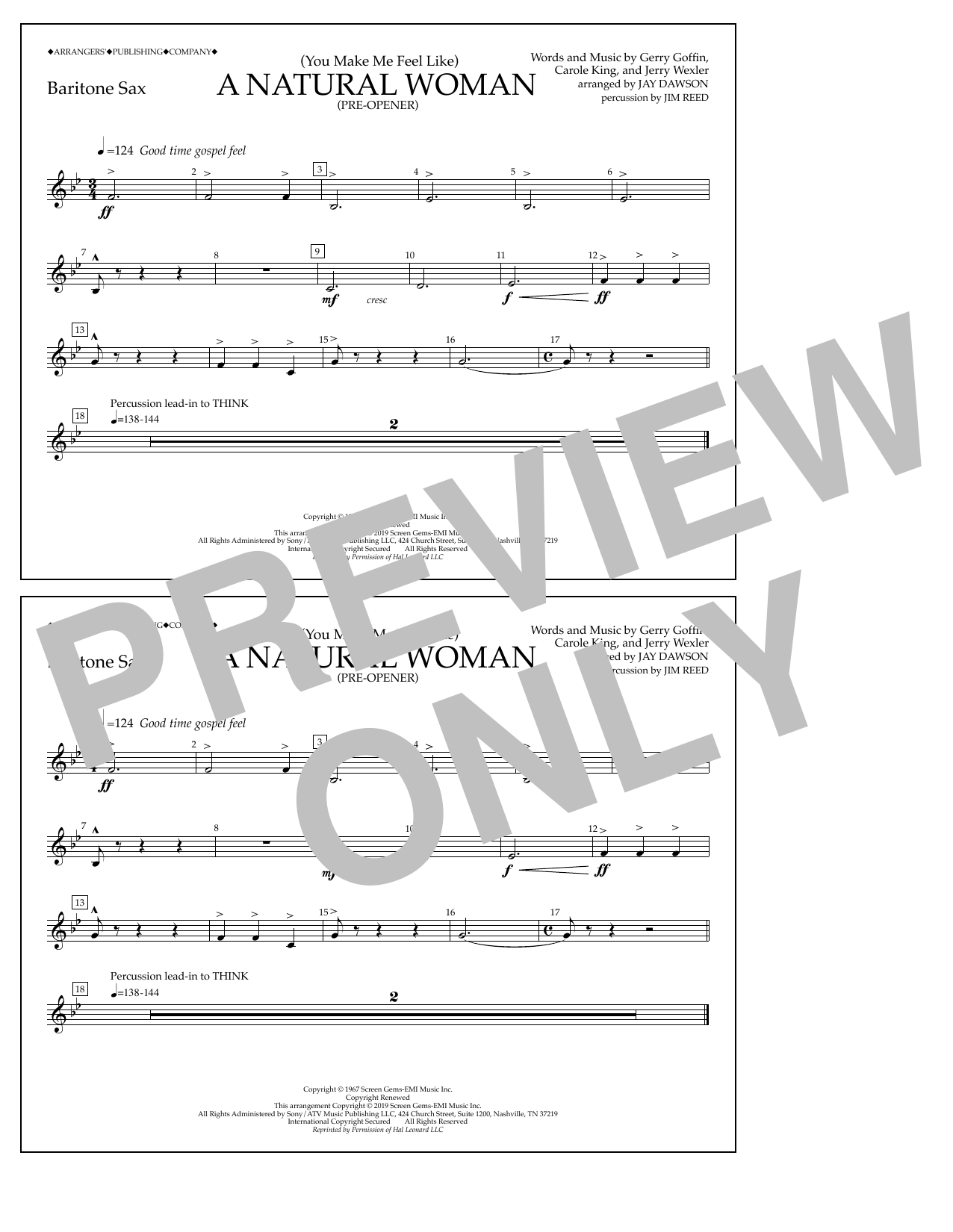 Aretha Franklin (You Make Me Feel Like) A Natural Woman (Pre-Opener) (arr. Jay Dawson) - Bari Sax Sheet Music Notes & Chords for Marching Band - Download or Print PDF