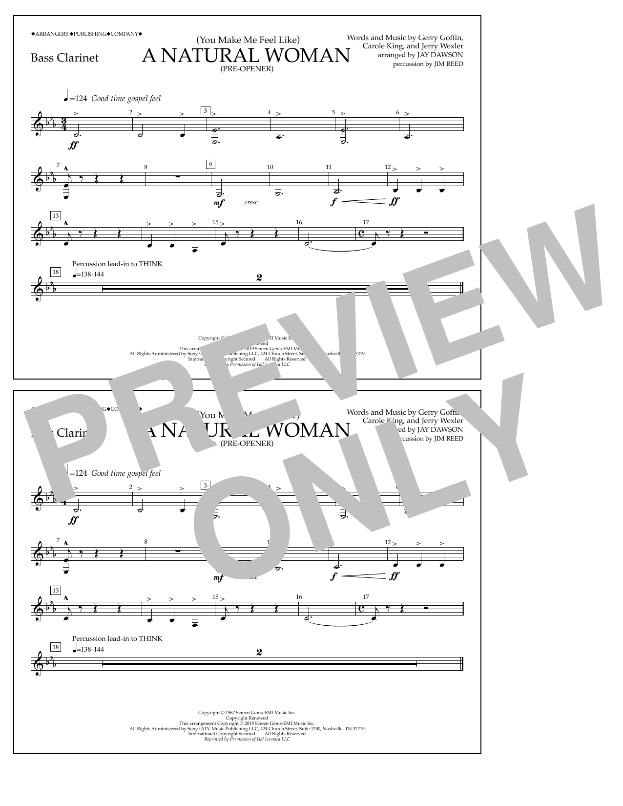 Aretha Franklin (You Make Me Feel Like) A Natural Woman (Pre-Opener) (arr. Jay Dawson) - Bass Clarinet Sheet Music Notes & Chords for Marching Band - Download or Print PDF