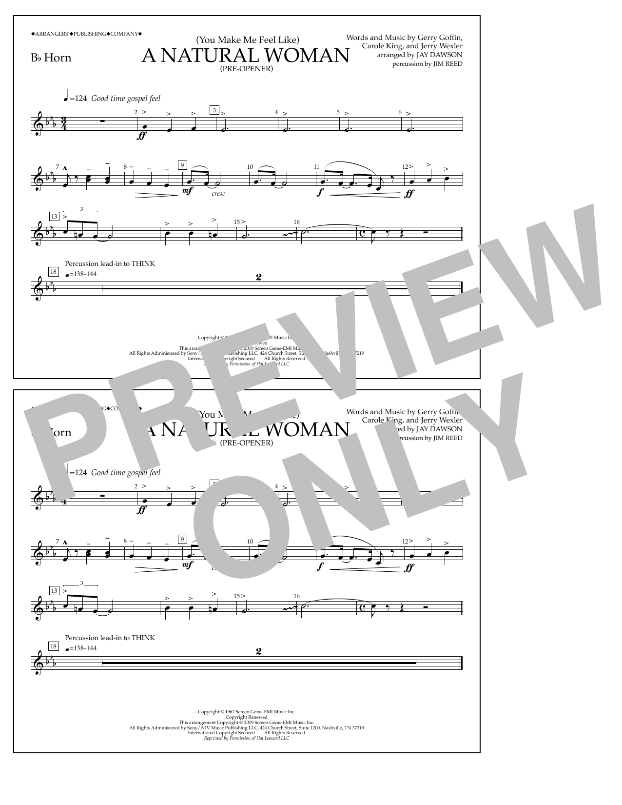 Aretha Franklin (You Make Me Feel Like) A Natural Woman (Pre-Opener) (arr. Jay Dawson) - Bb Horn Sheet Music Notes & Chords for Marching Band - Download or Print PDF