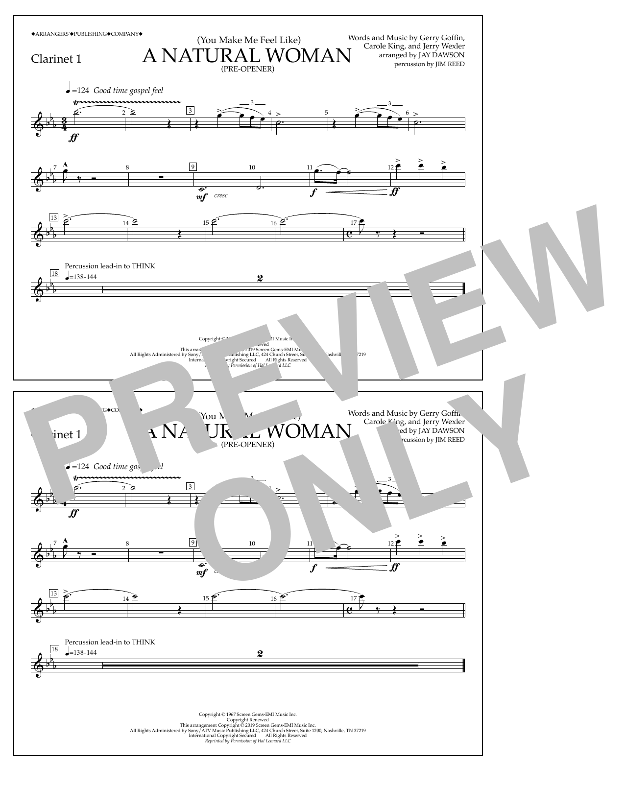 Aretha Franklin (You Make Me Feel Like) A Natural Woman (Pre-Opener) (arr. Jay Dawson) - Clarinet 1 Sheet Music Notes & Chords for Marching Band - Download or Print PDF
