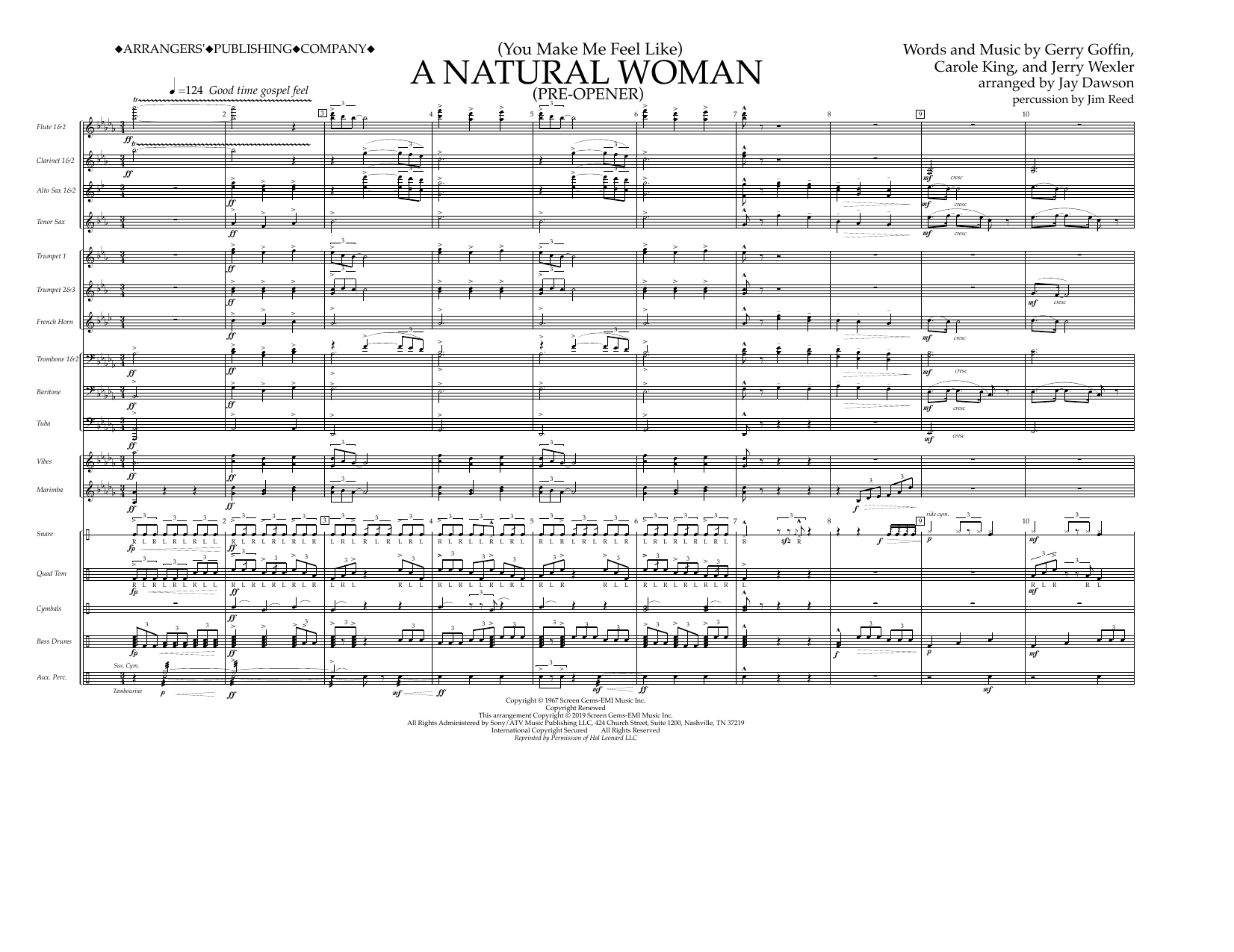 Aretha Franklin (You Make Me Feel Like) A Natural Woman (Pre-Opener) (arr. Jay Dawson) - Conductor Sheet Music Notes & Chords for Marching Band - Download or Print PDF