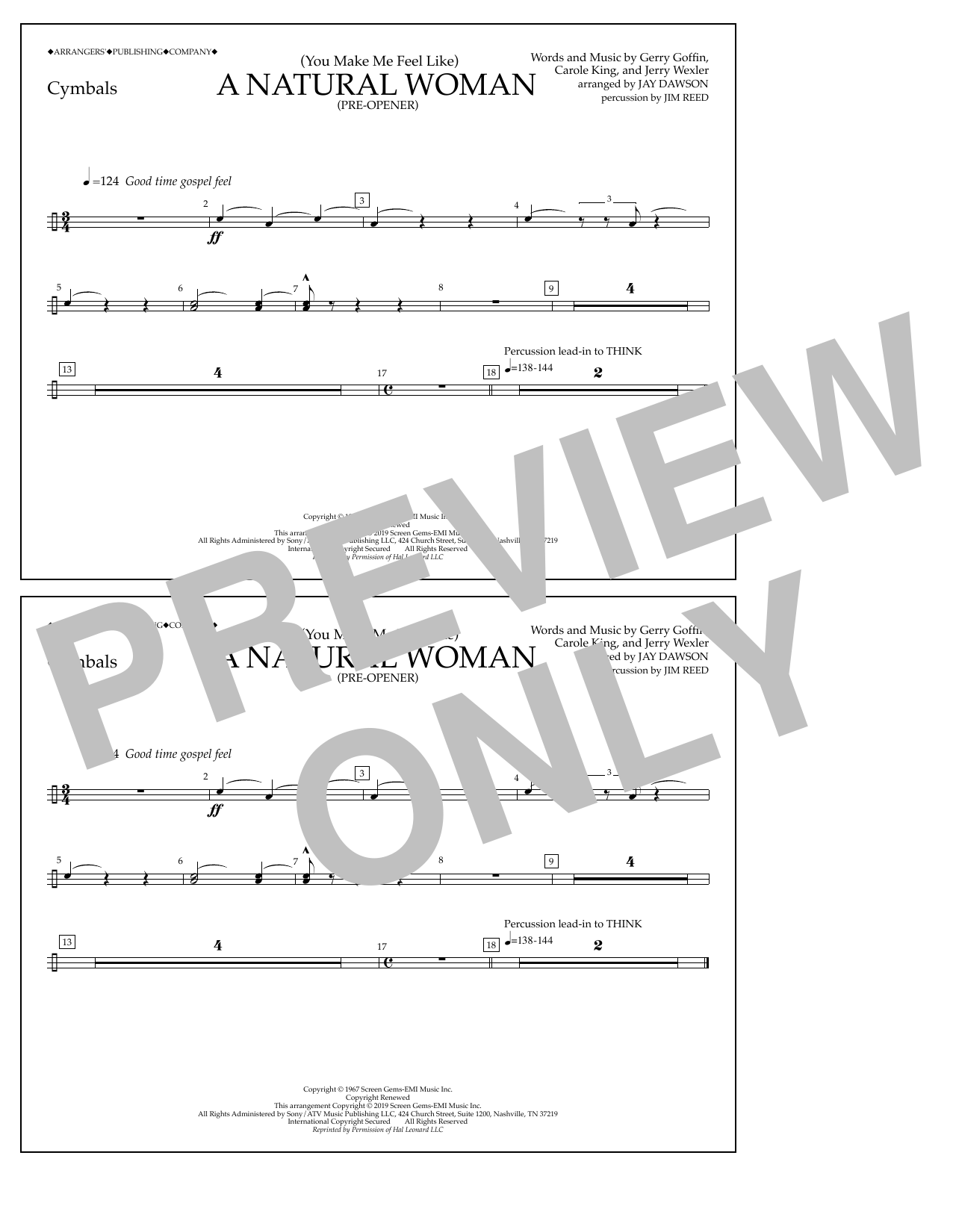 Aretha Franklin (You Make Me Feel Like) A Natural Woman (Pre-Opener) (arr. Jay Dawson) - Cymbals Sheet Music Notes & Chords for Marching Band - Download or Print PDF