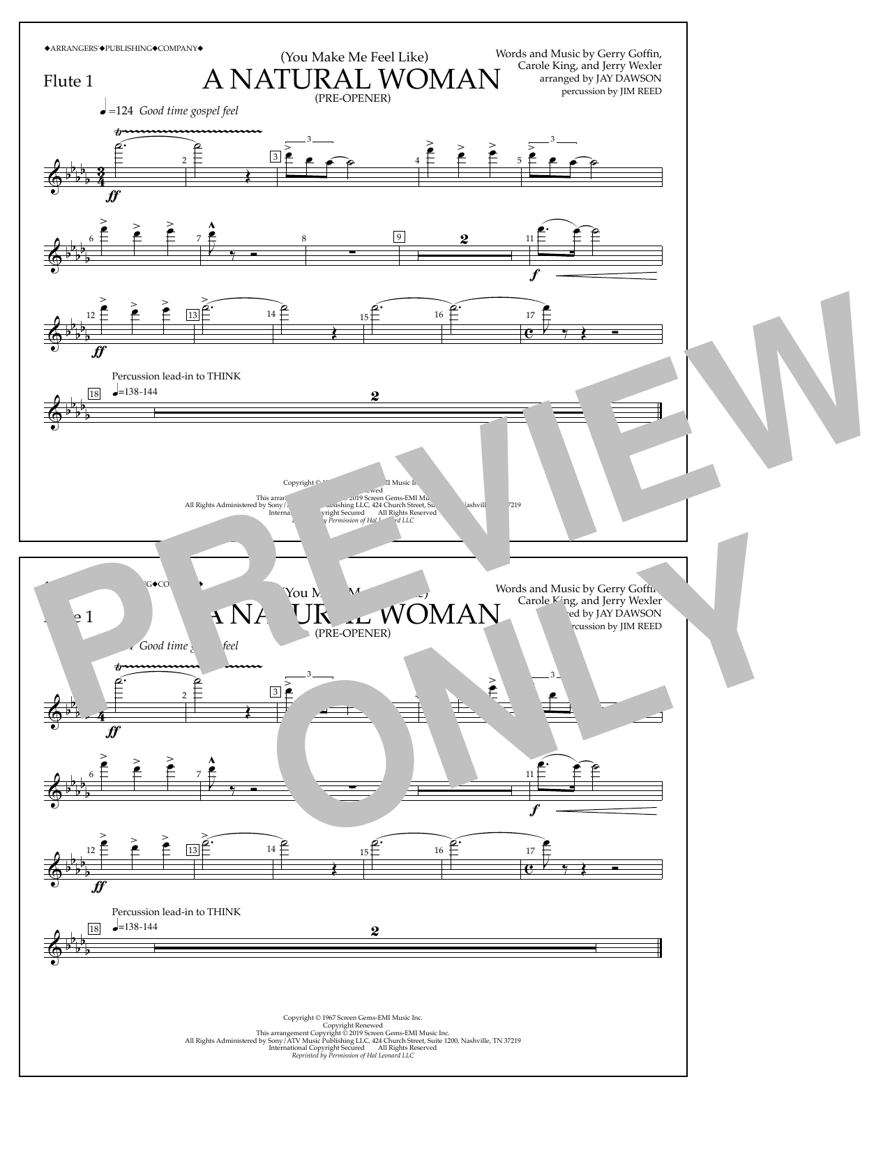 Aretha Franklin (You Make Me Feel Like) A Natural Woman (Pre-Opener) (arr. Jay Dawson) - Flute 1 Sheet Music Notes & Chords for Marching Band - Download or Print PDF