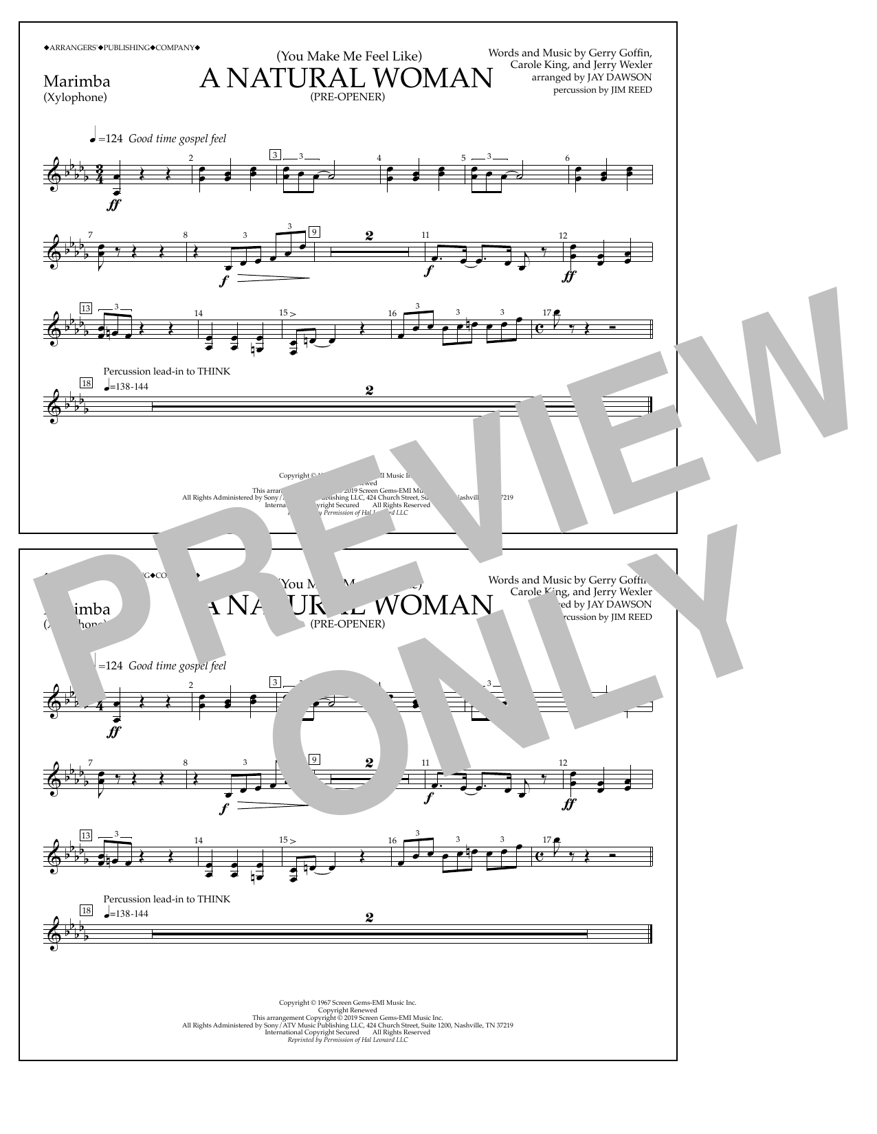 Aretha Franklin (You Make Me Feel Like) A Natural Woman (Pre-Opener) (arr. Jay Dawson) - Marimba Sheet Music Notes & Chords for Marching Band - Download or Print PDF