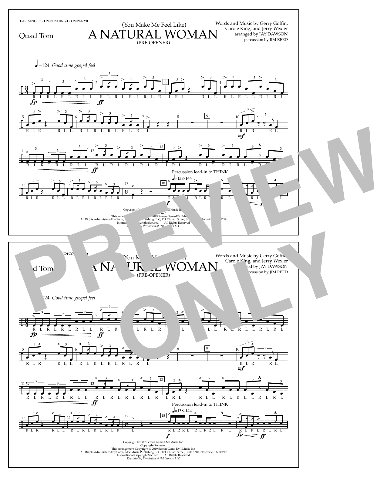 Aretha Franklin (You Make Me Feel Like) A Natural Woman (Pre-Opener) (arr. Jay Dawson) - Quad Toms Sheet Music Notes & Chords for Marching Band - Download or Print PDF