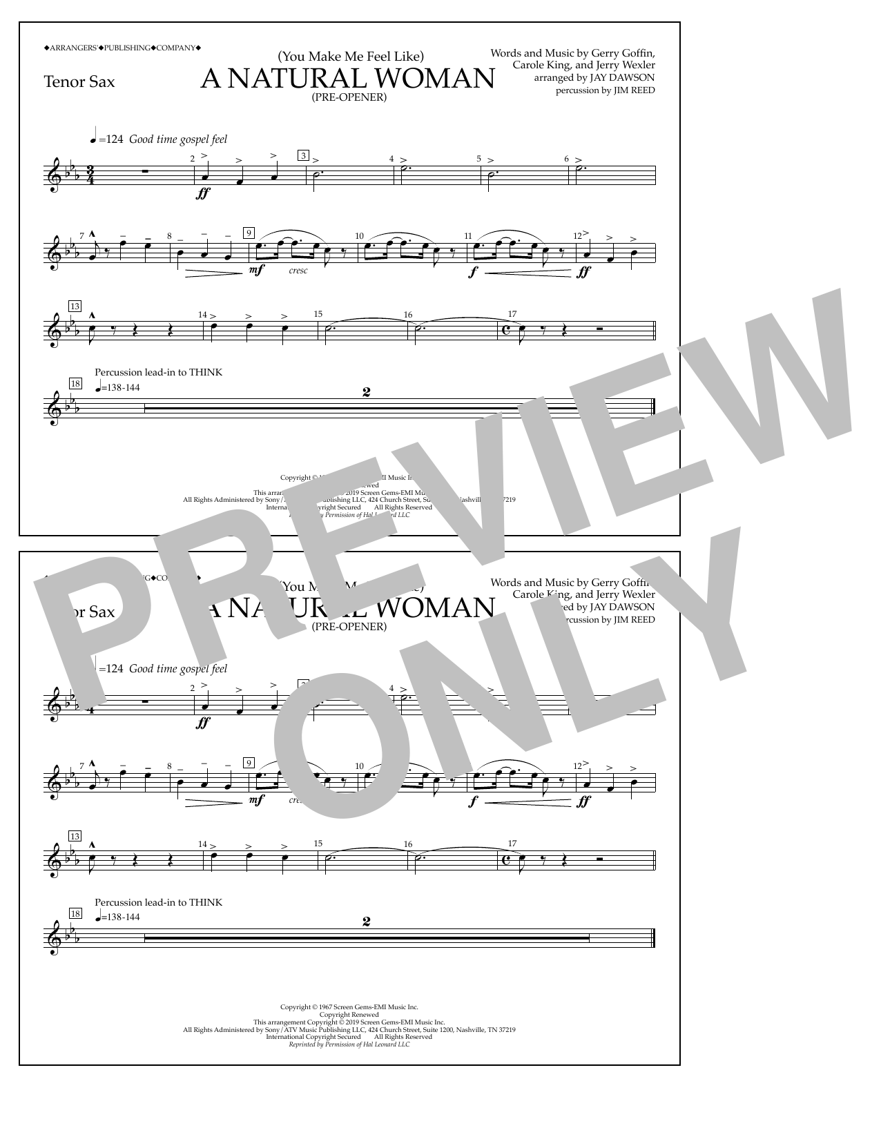 Aretha Franklin (You Make Me Feel Like) A Natural Woman (Pre-Opener) (arr. Jay Dawson) - Tenor Sax Sheet Music Notes & Chords for Marching Band - Download or Print PDF