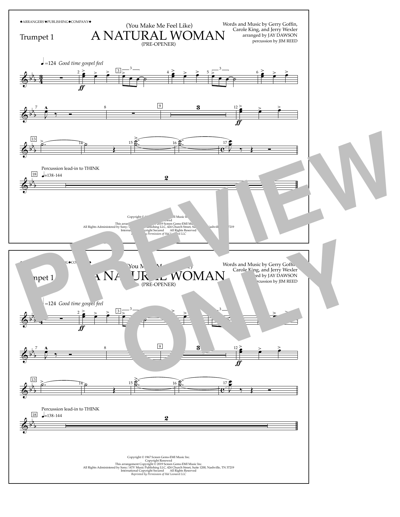Aretha Franklin (You Make Me Feel Like) A Natural Woman (Pre-Opener) (arr. Jay Dawson) - Trumpet 1 Sheet Music Notes & Chords for Marching Band - Download or Print PDF