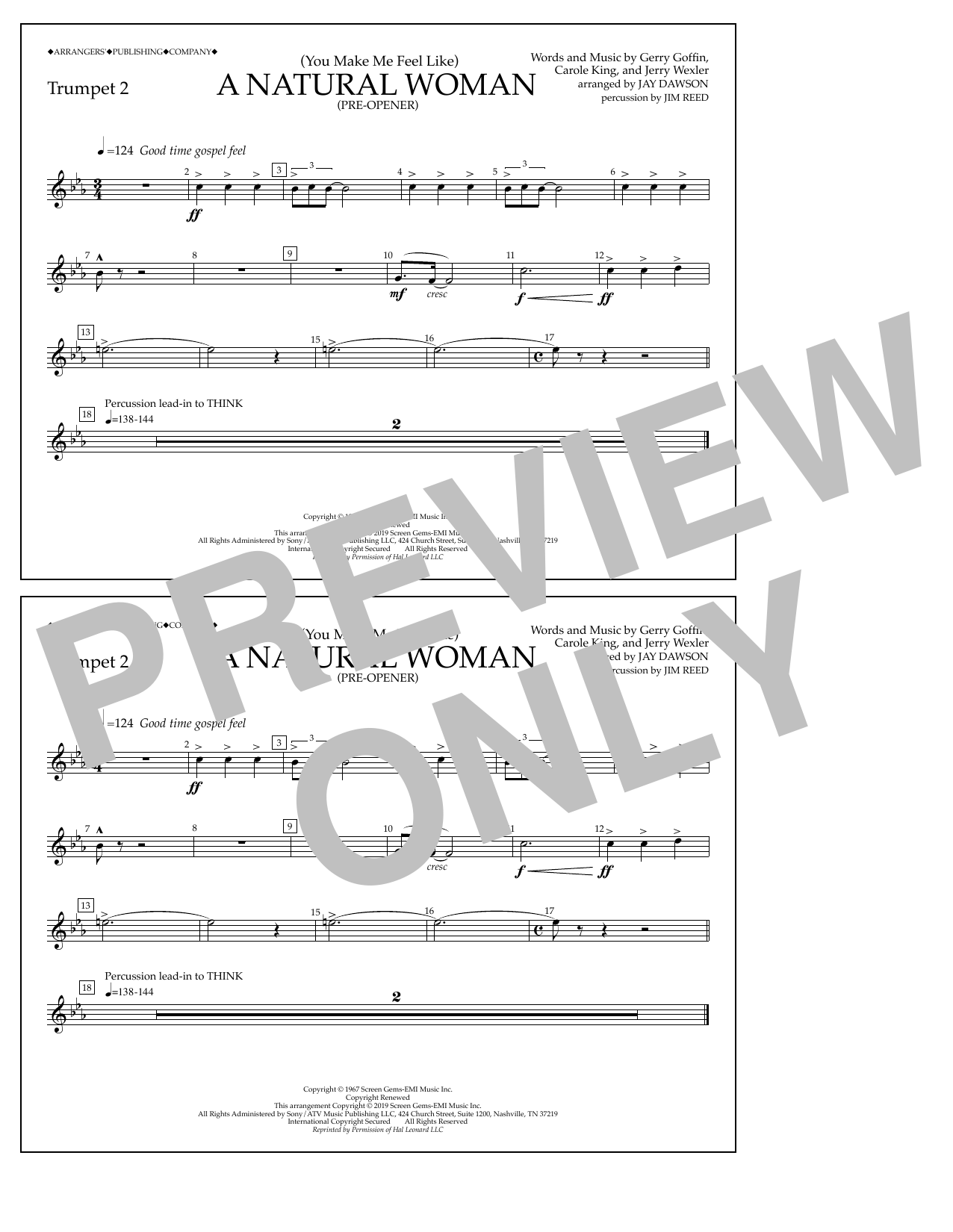 Aretha Franklin (You Make Me Feel Like) A Natural Woman (Pre-Opener) (arr. Jay Dawson) - Trumpet 2 Sheet Music Notes & Chords for Marching Band - Download or Print PDF