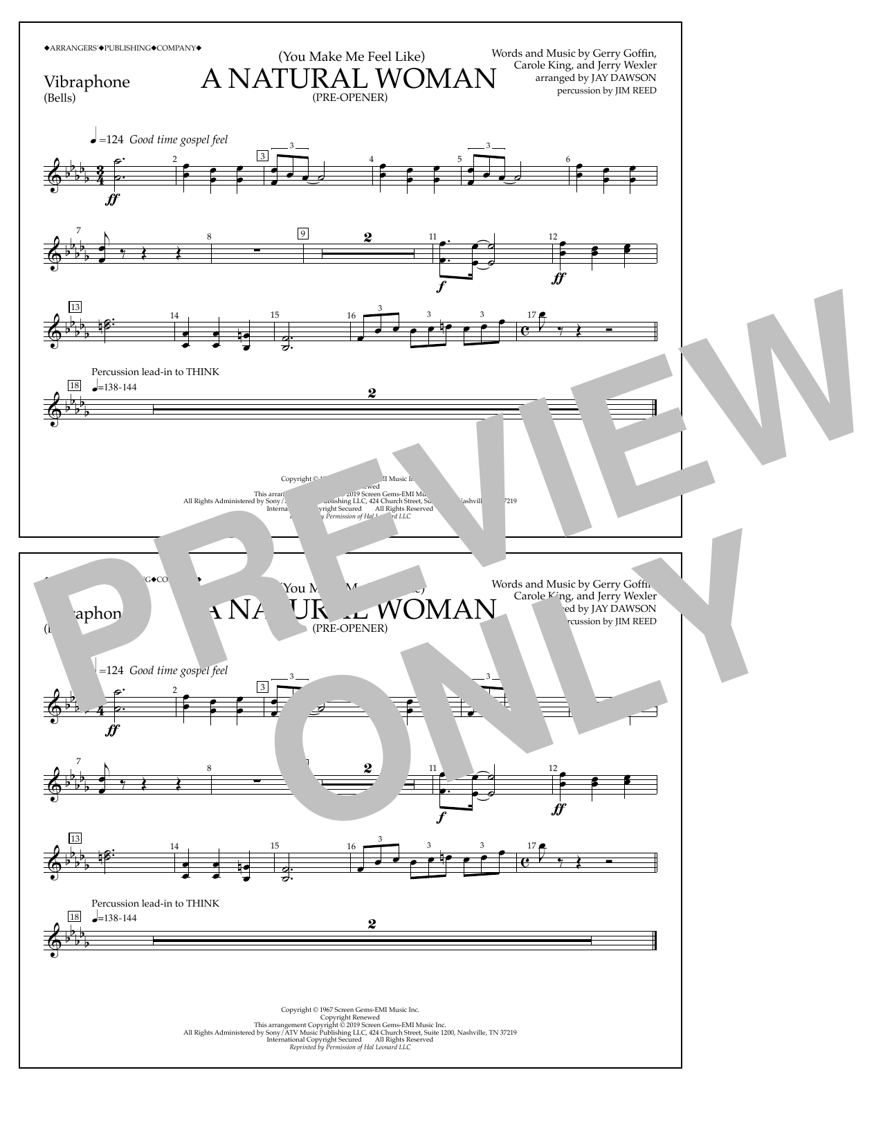 Aretha Franklin (You Make Me Feel Like) A Natural Woman (Pre-Opener) (arr. Jay Dawson) - Vibraphone Sheet Music Notes & Chords for Marching Band - Download or Print PDF