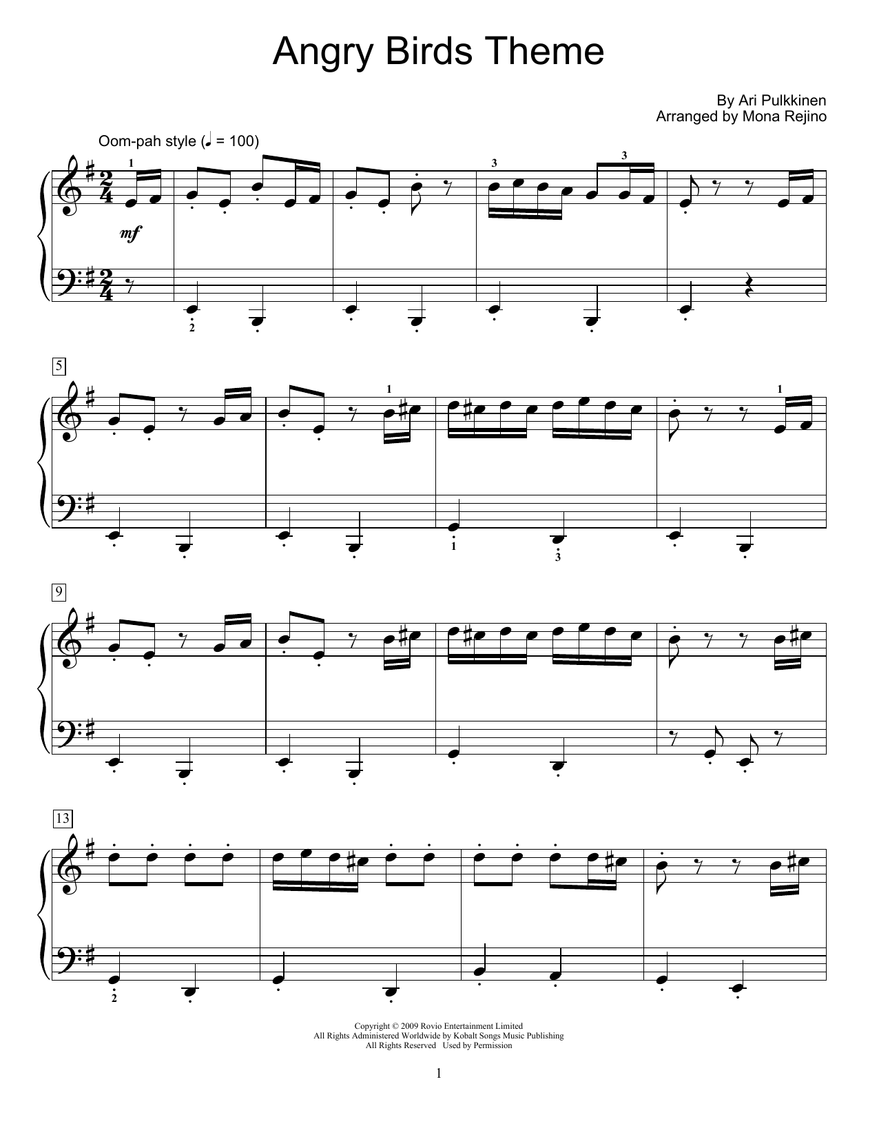 Ari Pulkkinen Angry Birds Theme (arr. Mona Rejino) Sheet Music Notes & Chords for Educational Piano - Download or Print PDF