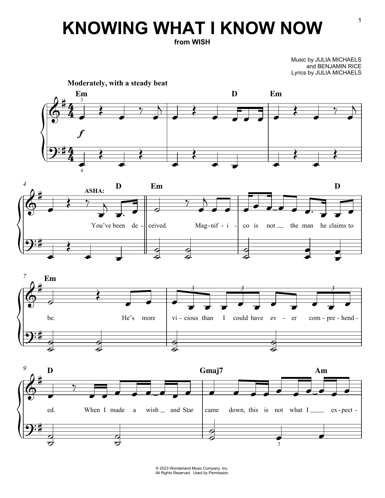 Ariana DeBose, Angelique Cabral and The Cast Of Wish Knowing What I Know Now (from Wish) Sheet Music Notes & Chords for Easy Piano - Download or Print PDF