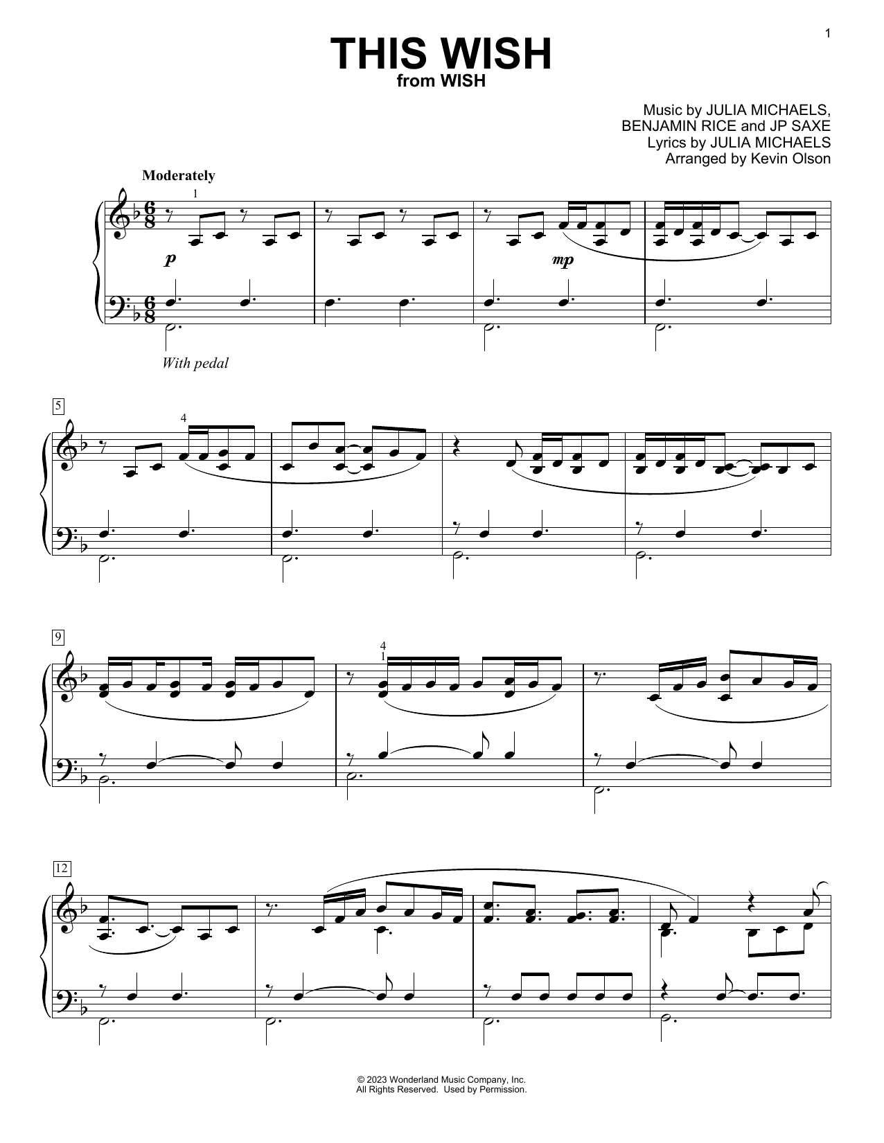 Ariana DeBose This Wish (from Wish) (arr. Kevin Olson) Sheet Music Notes & Chords for Easy Piano Solo - Download or Print PDF