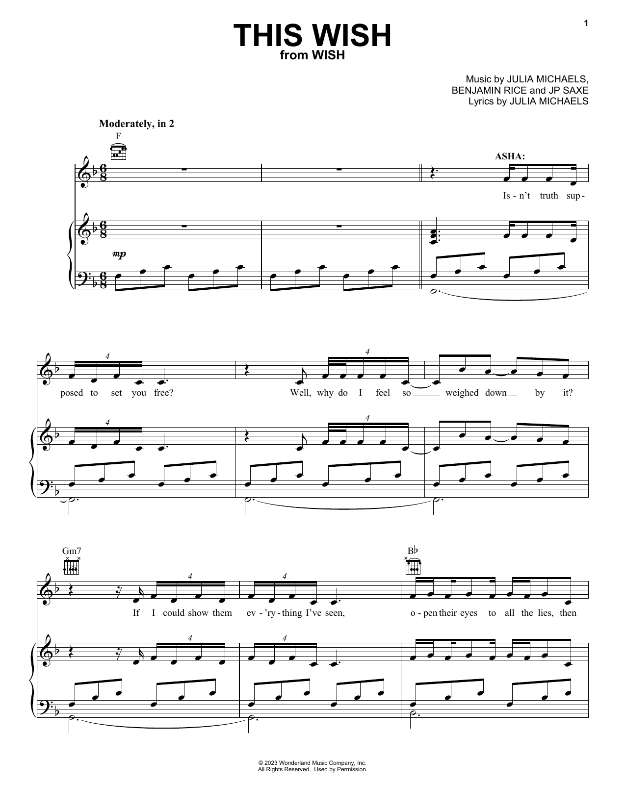 Ariana DeBose This Wish (from Wish) Sheet Music Notes & Chords for Piano, Vocal & Guitar Chords (Right-Hand Melody) - Download or Print PDF