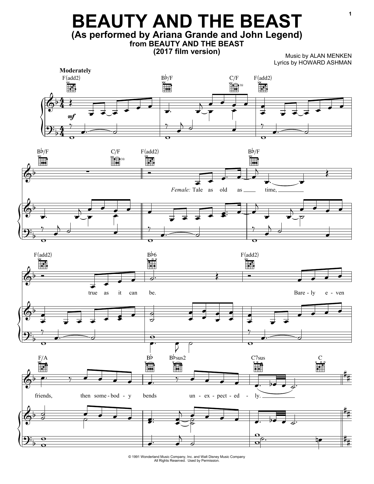 Ariana Grande & John Legend Beauty And The Beast Sheet Music Notes & Chords for Piano & Vocal - Download or Print PDF