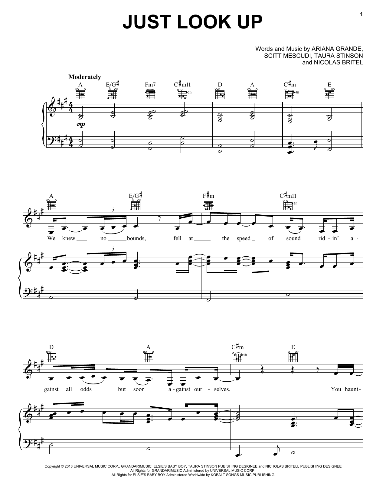 Ariana Grande & Kid Cudi Just Look Up (from Don't Look Up) Sheet Music Notes & Chords for Piano, Vocal & Guitar Chords (Right-Hand Melody) - Download or Print PDF