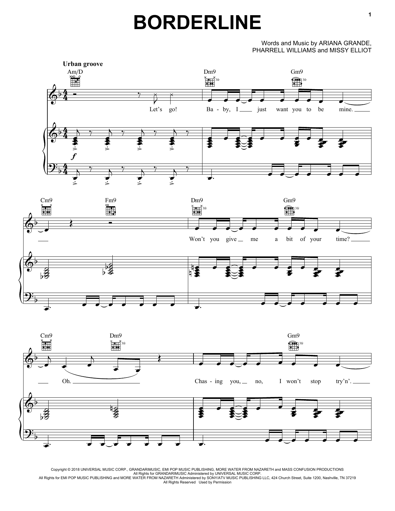 Ariana Grande Borderline (feat. Missy Elliot) Sheet Music Notes & Chords for Piano, Vocal & Guitar (Right-Hand Melody) - Download or Print PDF