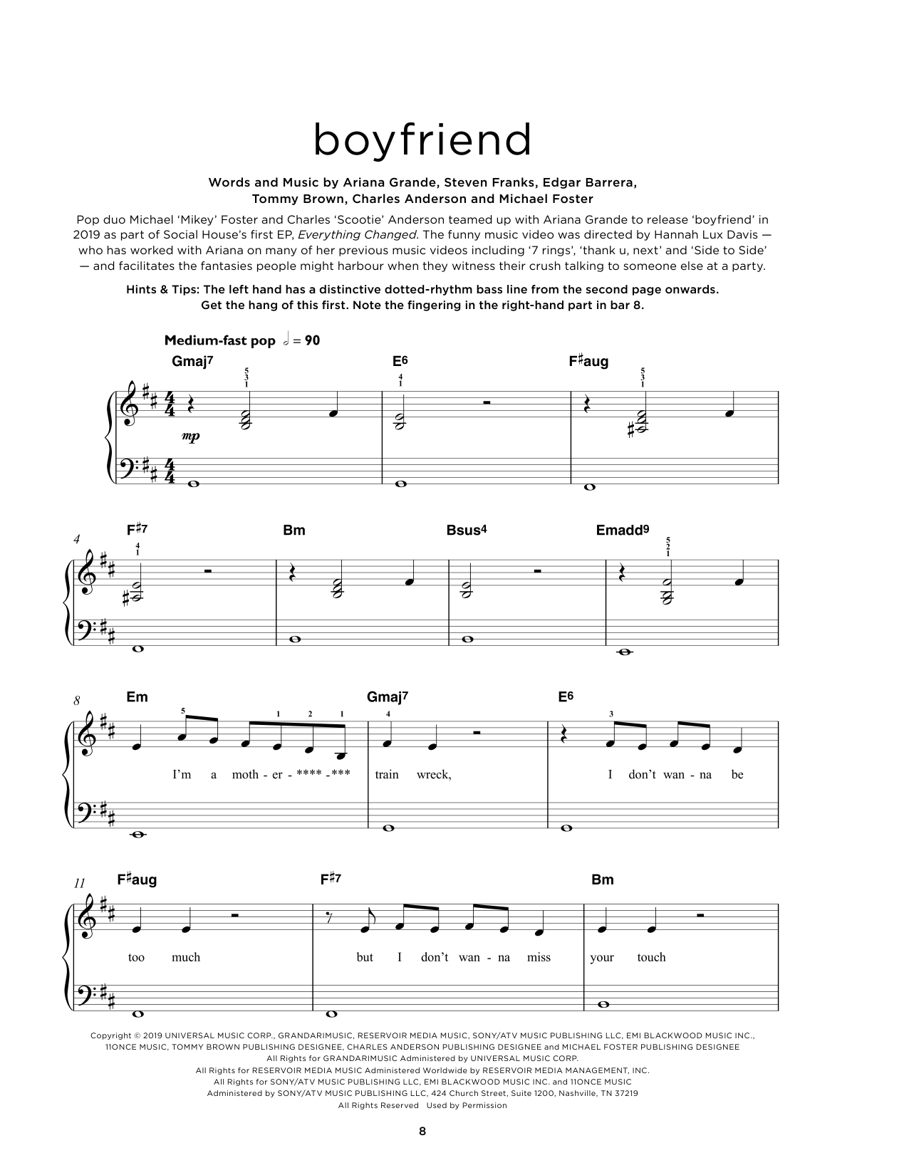 Ariana Grande Boyfriend (with Social House) Sheet Music Notes & Chords for Really Easy Piano - Download or Print PDF