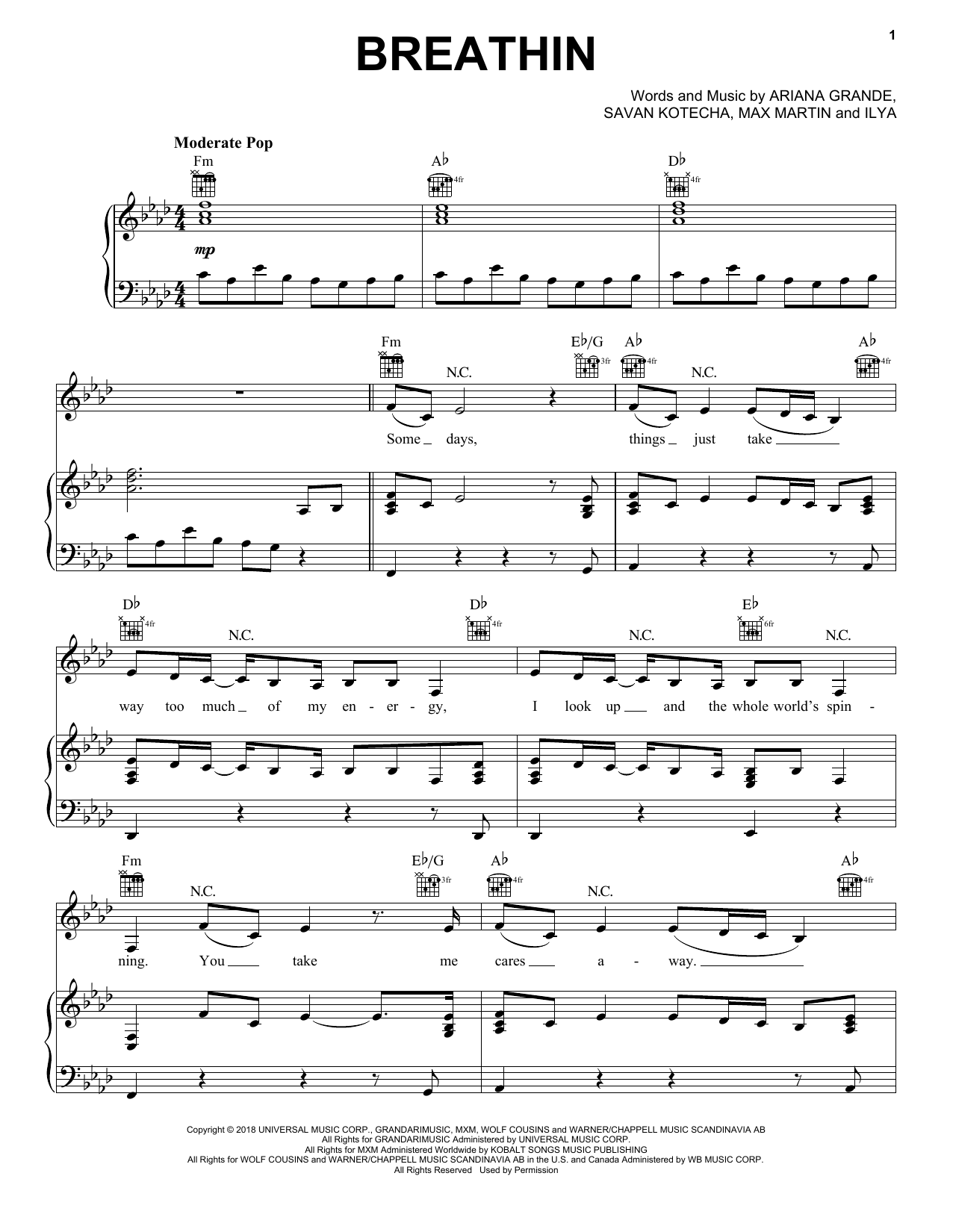 Ariana Grande Breathin Sheet Music Notes & Chords for Easy Piano - Download or Print PDF