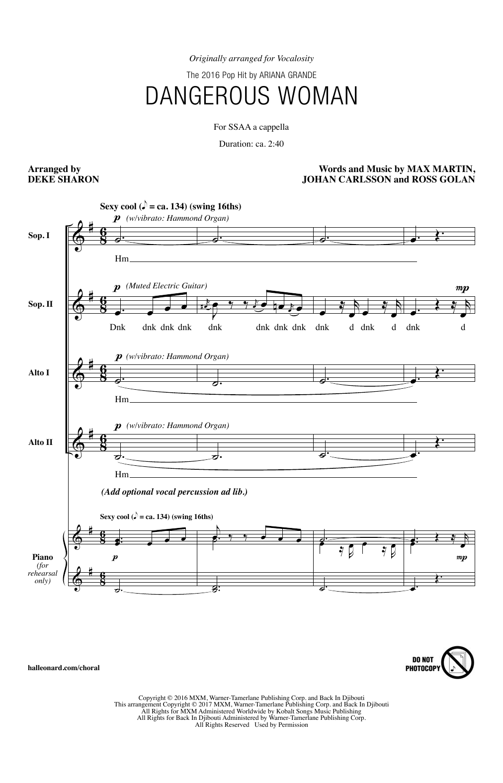 Ariana Grande Dangerous Woman (arr. Deke Sharon) Sheet Music Notes & Chords for SSA - Download or Print PDF