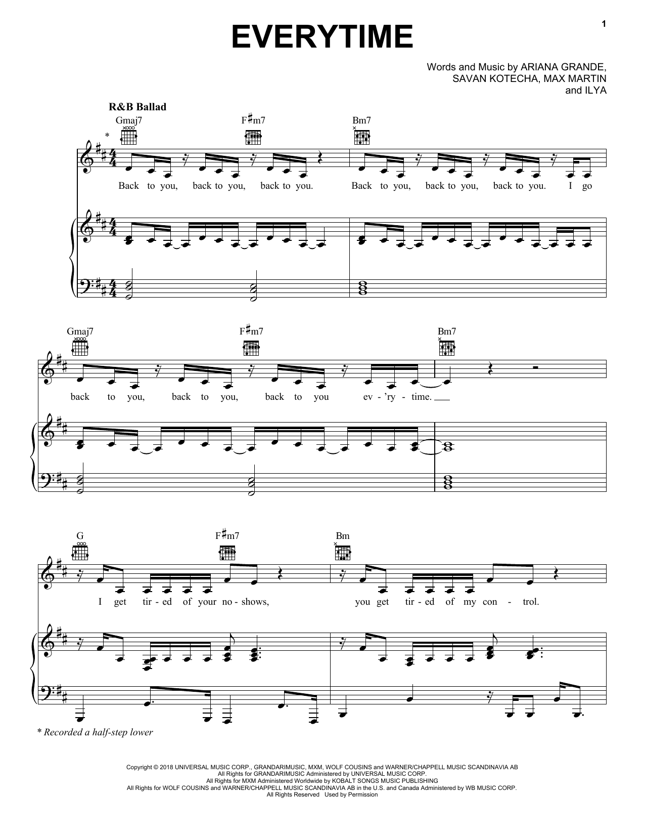 Ariana Grande Everytime Sheet Music Notes & Chords for Piano, Vocal & Guitar (Right-Hand Melody) - Download or Print PDF