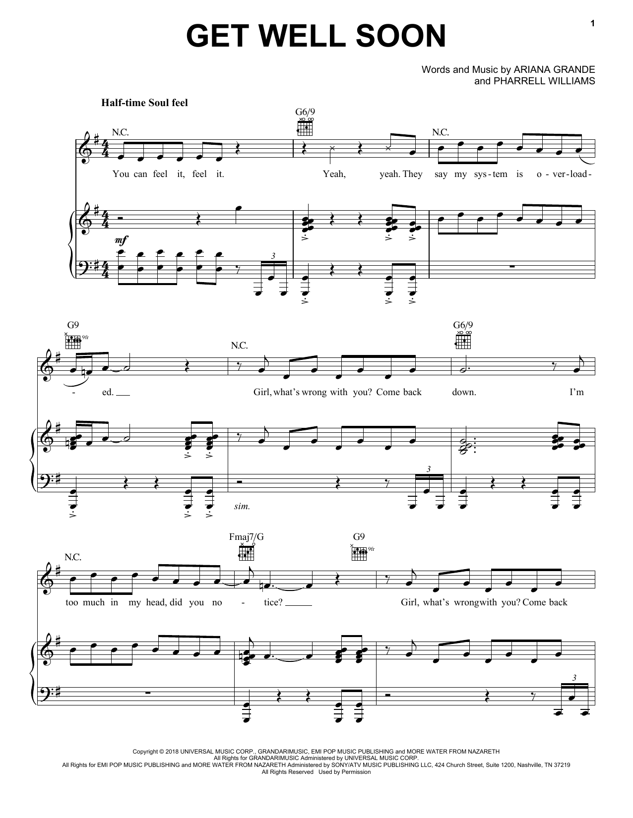 Ariana Grande Get Well Soon Sheet Music Notes & Chords for Piano, Vocal & Guitar (Right-Hand Melody) - Download or Print PDF