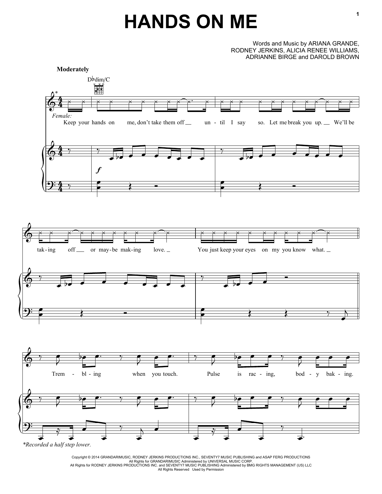 Ariana Grande Hands On Me Sheet Music Notes & Chords for Piano, Vocal & Guitar (Right-Hand Melody) - Download or Print PDF