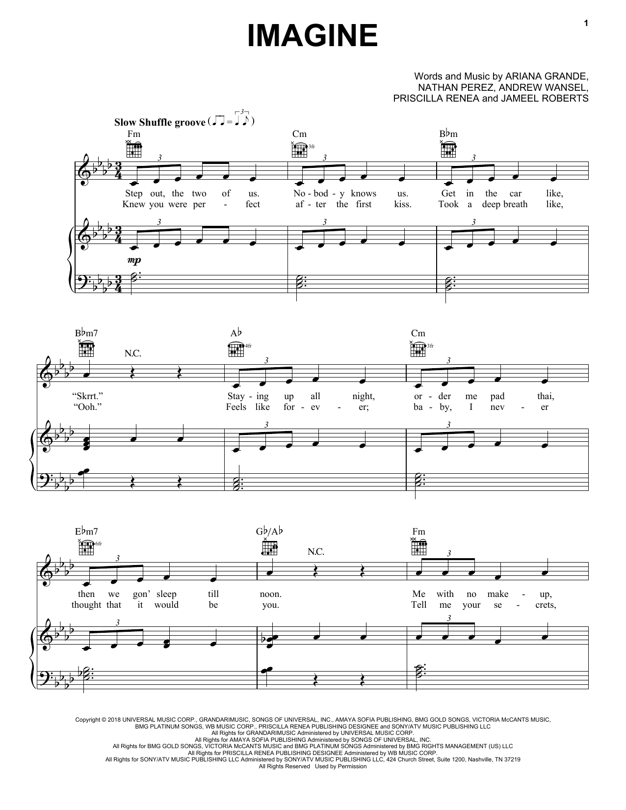 Ariana Grande Imagine Sheet Music Notes & Chords for Piano, Vocal & Guitar (Right-Hand Melody) - Download or Print PDF