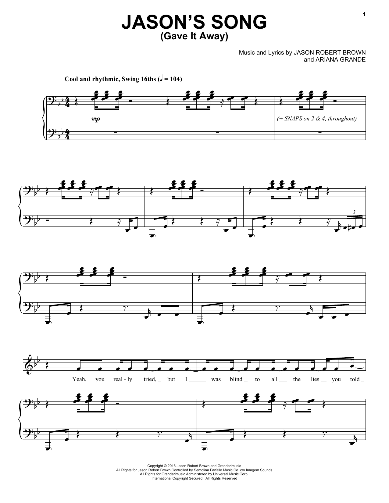 Ariana Grande Jason's Song (Gave It Away) Sheet Music Notes & Chords for Piano & Vocal - Download or Print PDF