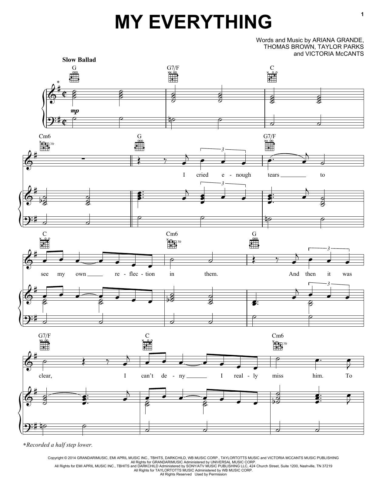 Ariana Grande My Everything Sheet Music Notes & Chords for Piano, Vocal & Guitar (Right-Hand Melody) - Download or Print PDF