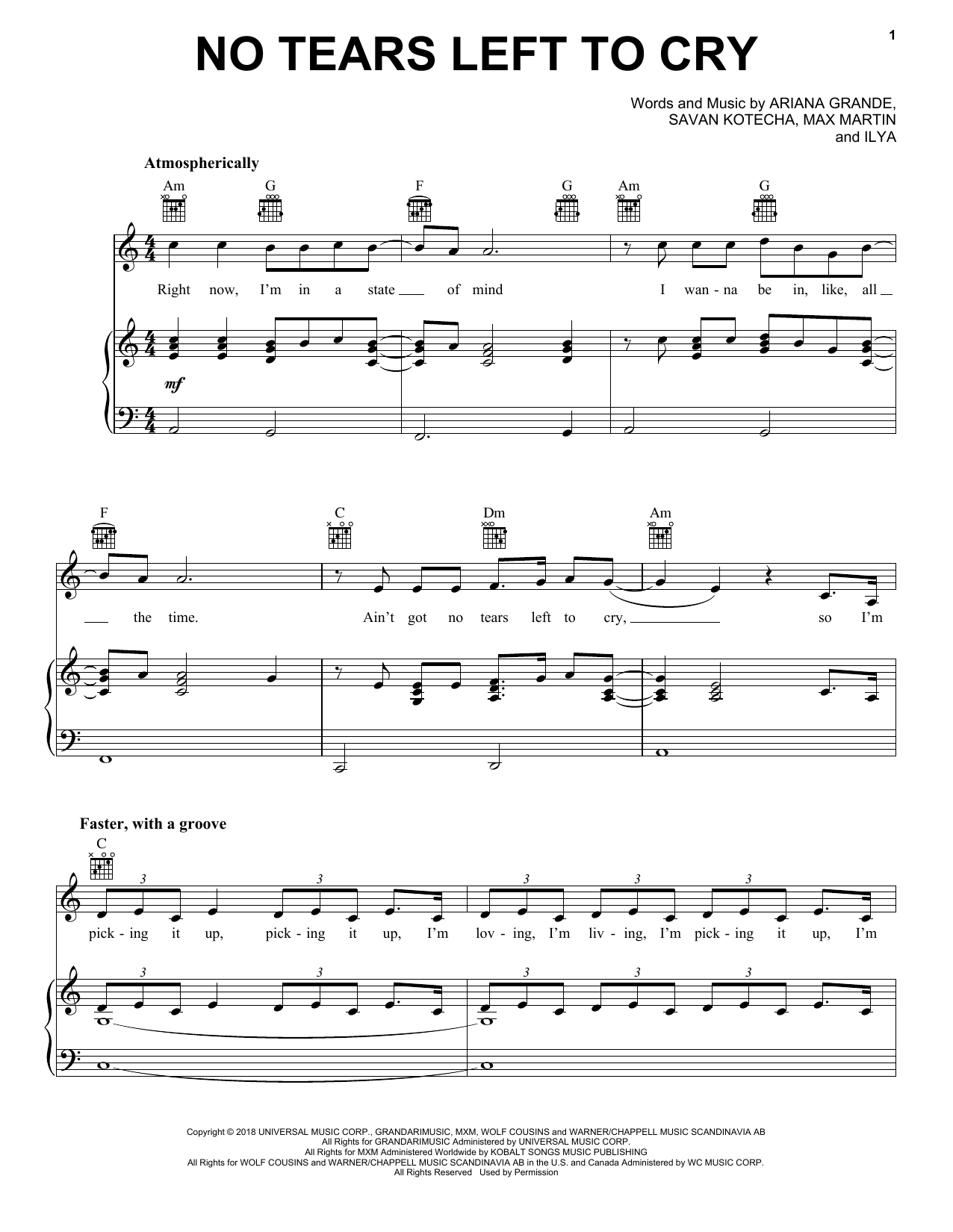 Ariana Grande No Tears Left To Cry Sheet Music Notes & Chords for Big Note Piano - Download or Print PDF