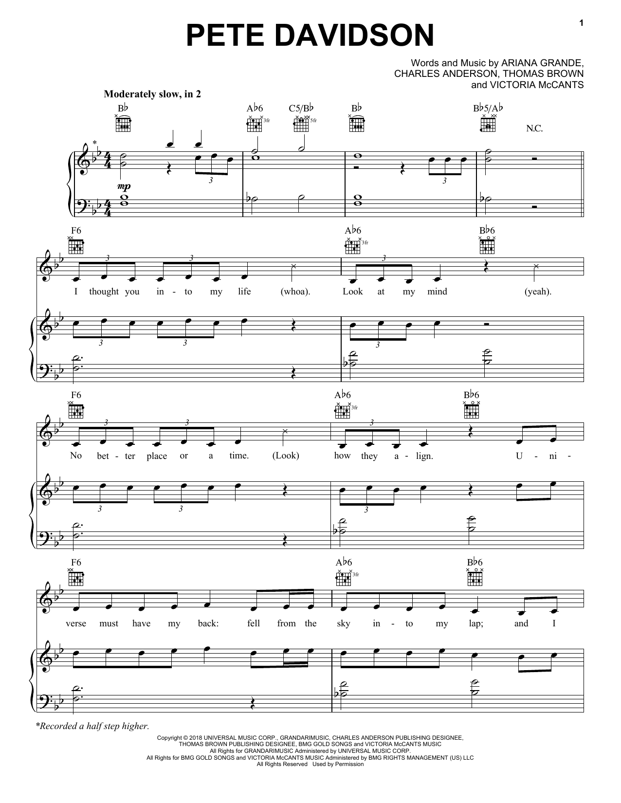 Ariana Grande Pete Davidson Sheet Music Notes & Chords for Piano, Vocal & Guitar (Right-Hand Melody) - Download or Print PDF