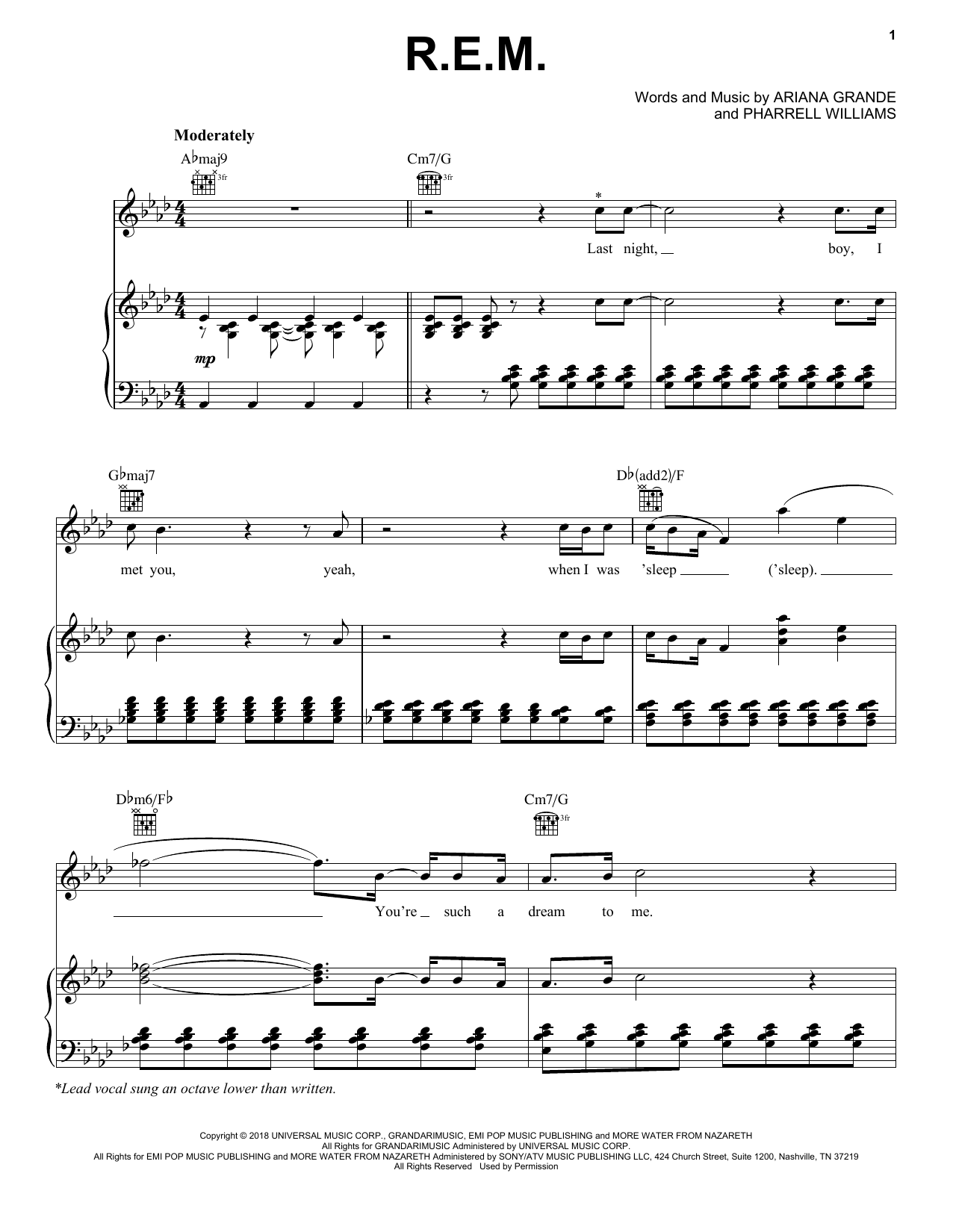 Ariana Grande R.E.M. Sheet Music Notes & Chords for Piano, Vocal & Guitar (Right-Hand Melody) - Download or Print PDF