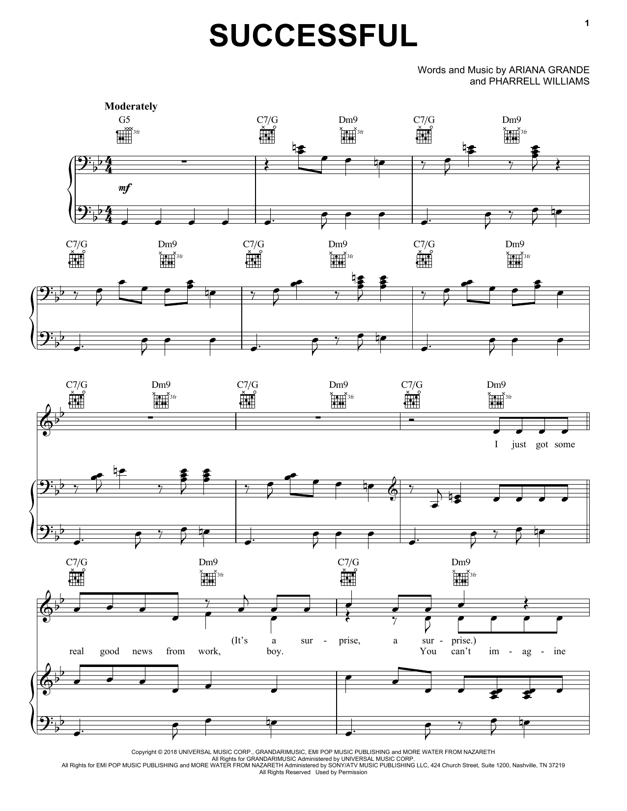 Ariana Grande Successful Sheet Music Notes & Chords for Piano, Vocal & Guitar (Right-Hand Melody) - Download or Print PDF